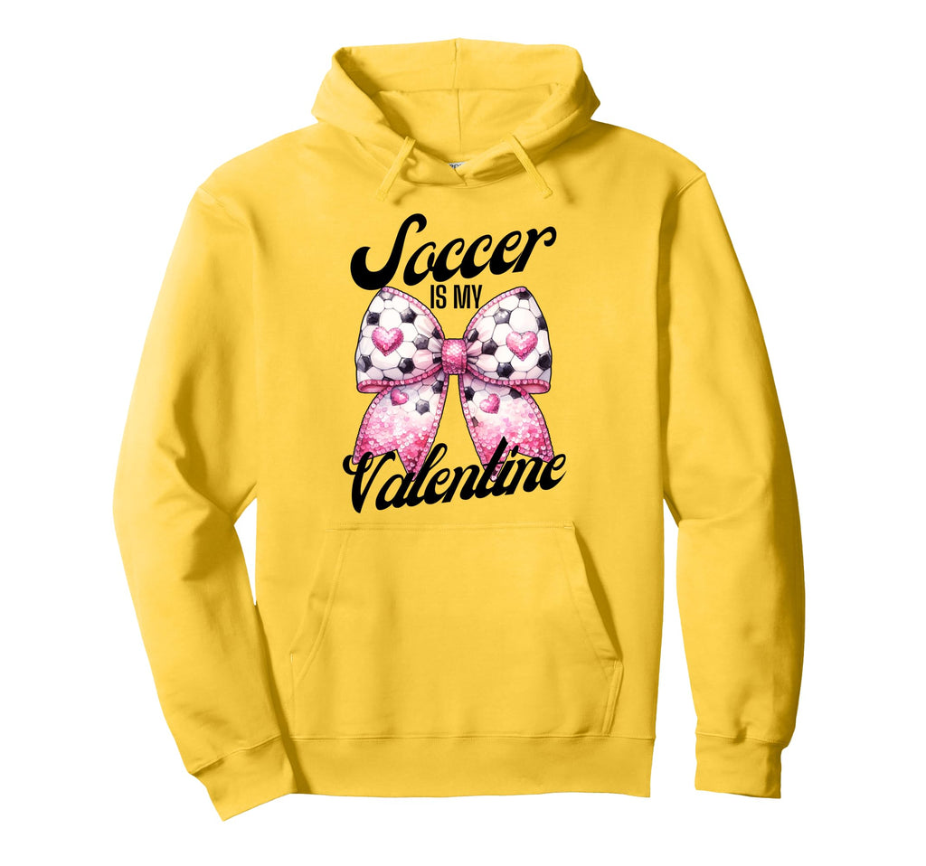 Soccer Is My Valentine Coquette Bow Hoodie - Minimalist Print Unisex - T-Shirt, Sweatshirt, Hoodie