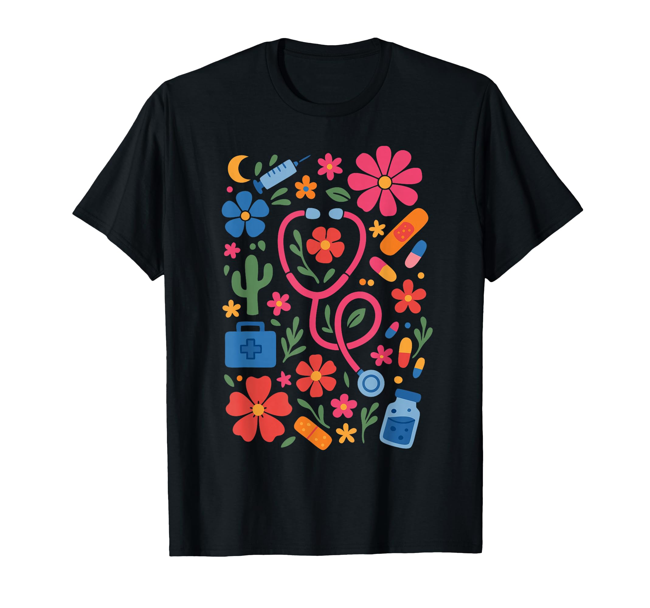 Boho Floral Nurse Doctor Stethoscope T-Shirt - Fun Novelty Design Unisex - T-Shirt, Sweatshirt, Hoodie
