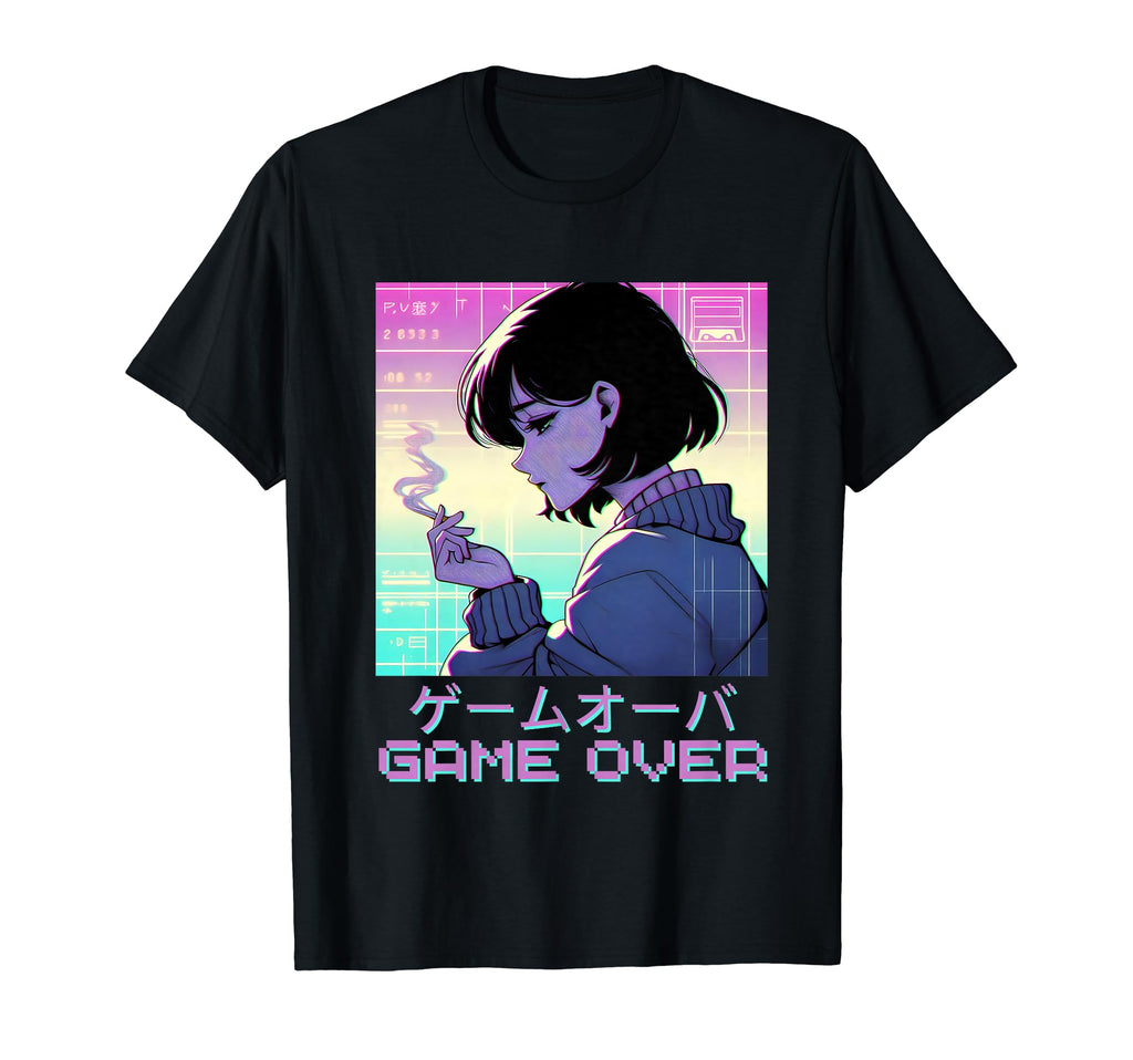 90S Japanese Sad Anime Game Over T-Shirt - Custom Art Print for Adults - T-Shirt, Sweatshirt, Hoodie