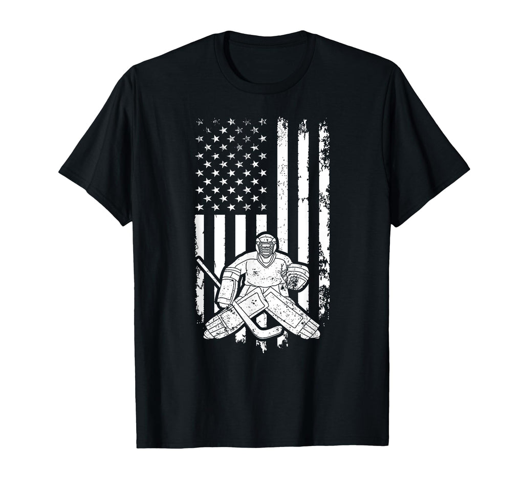 Ice Hockey Goalkeeper Us Flag Ice T-Shirt - Casual Everyday Wear Men Women - T-Shirt, Sweatshirt, Hoodie