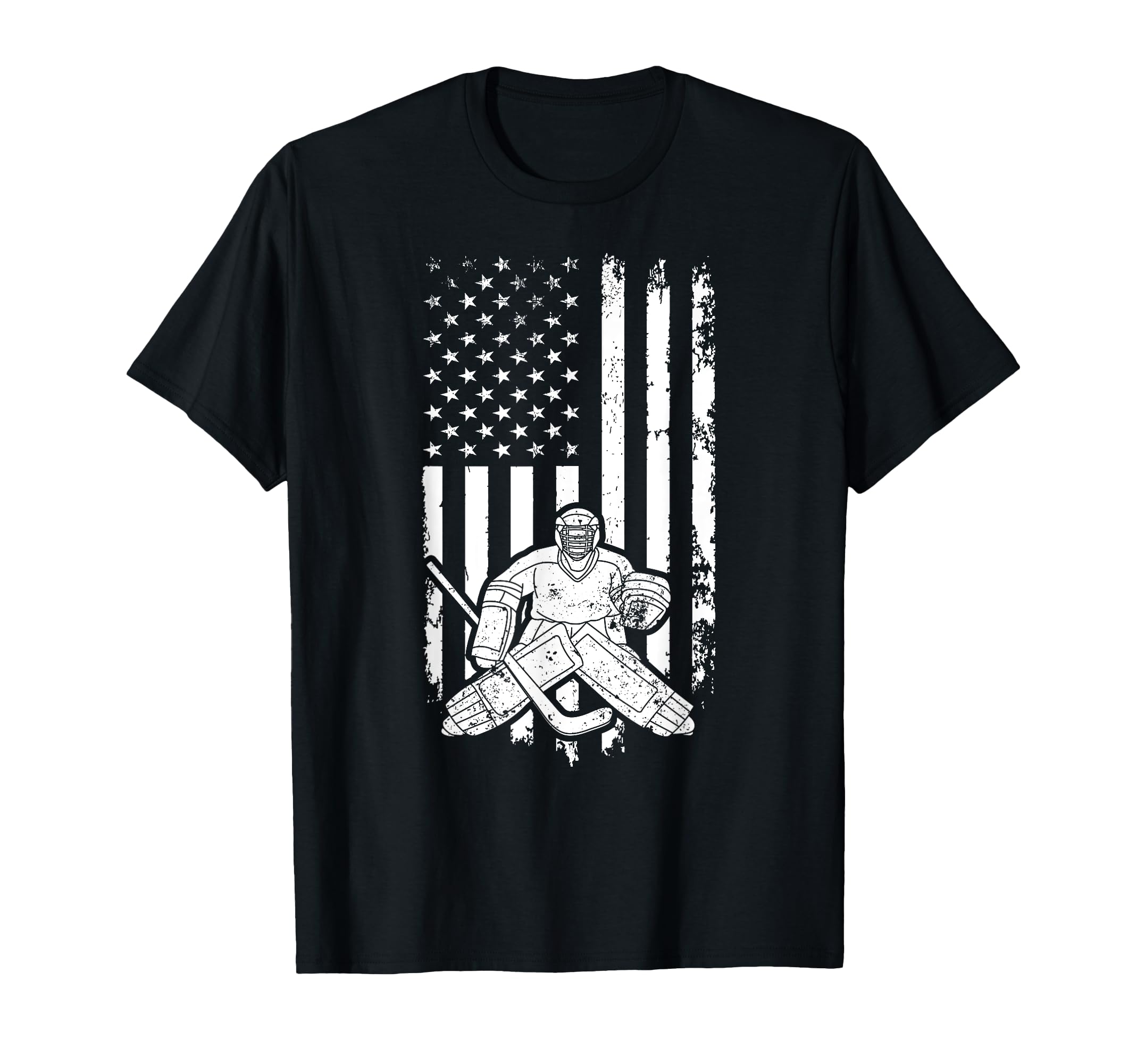 Ice Hockey Goalkeeper Us Flag Ice T-Shirt - Casual Everyday Wear Men Women - T-Shirt, Sweatshirt, Hoodie