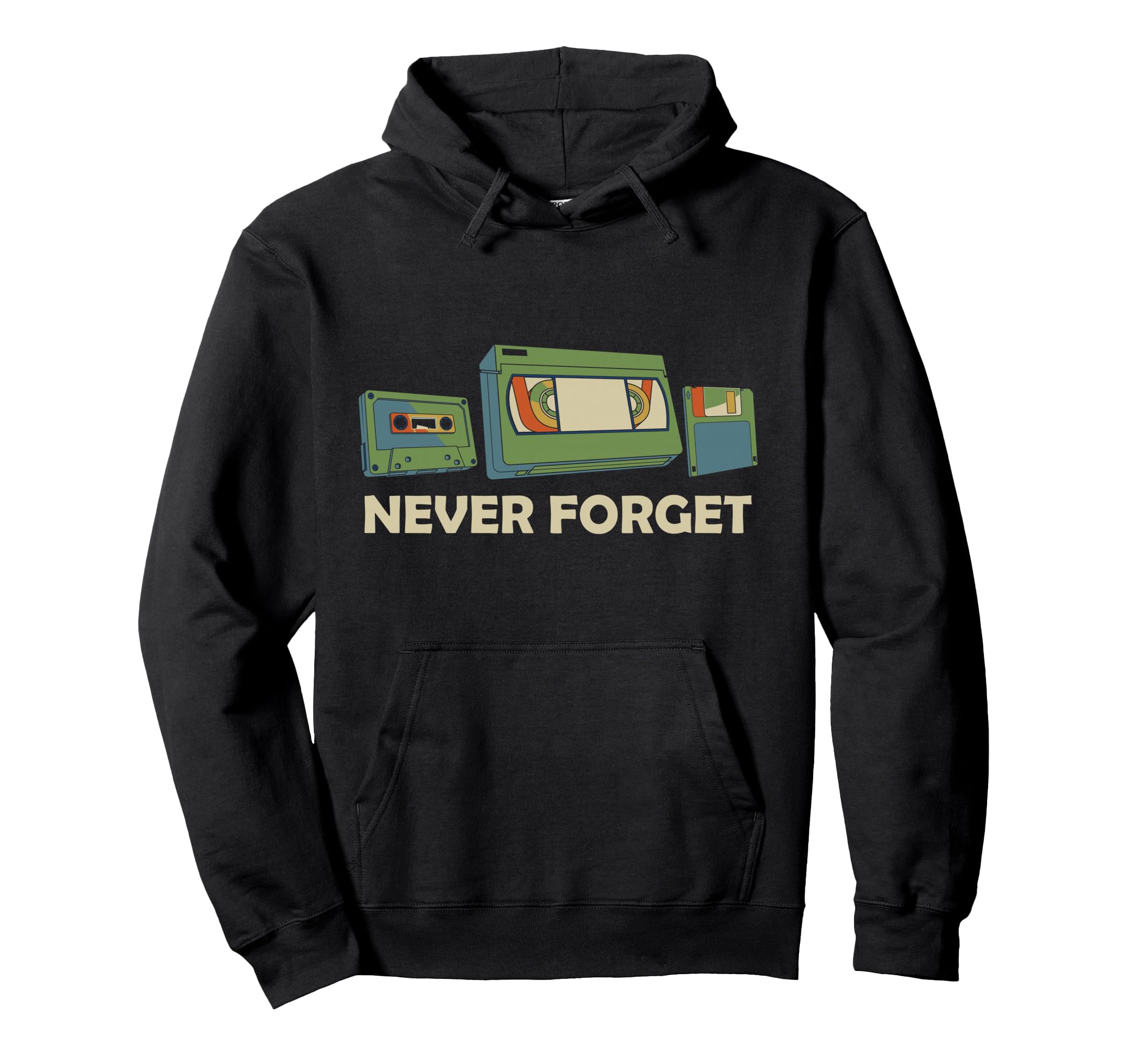 Never Forget Vhs Cassette Tape Floppy Hoodie - Graphic Print for Adults - T-Shirt, Sweatshirt, Hoodie