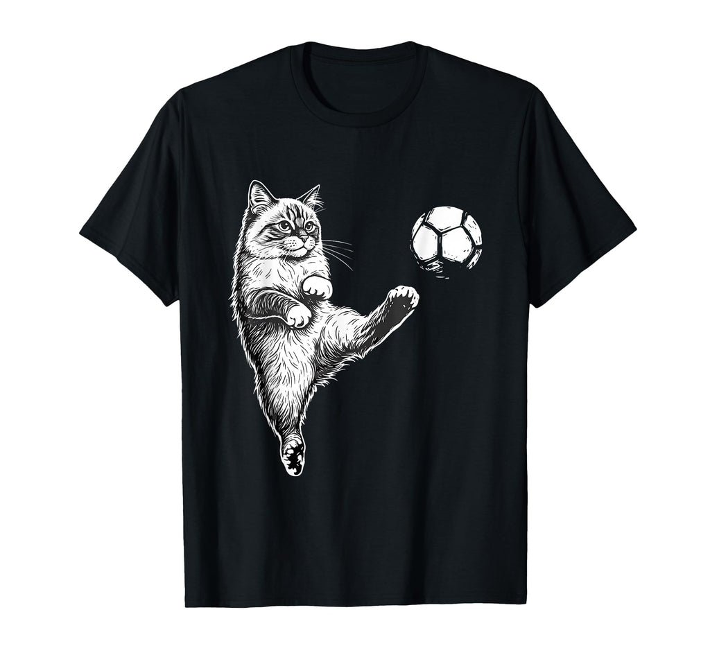 Funny Soccer Cat Kicking Ball Pet T-Shirt - Custom Art Print Men Women - T-Shirt, Sweatshirt, Hoodie