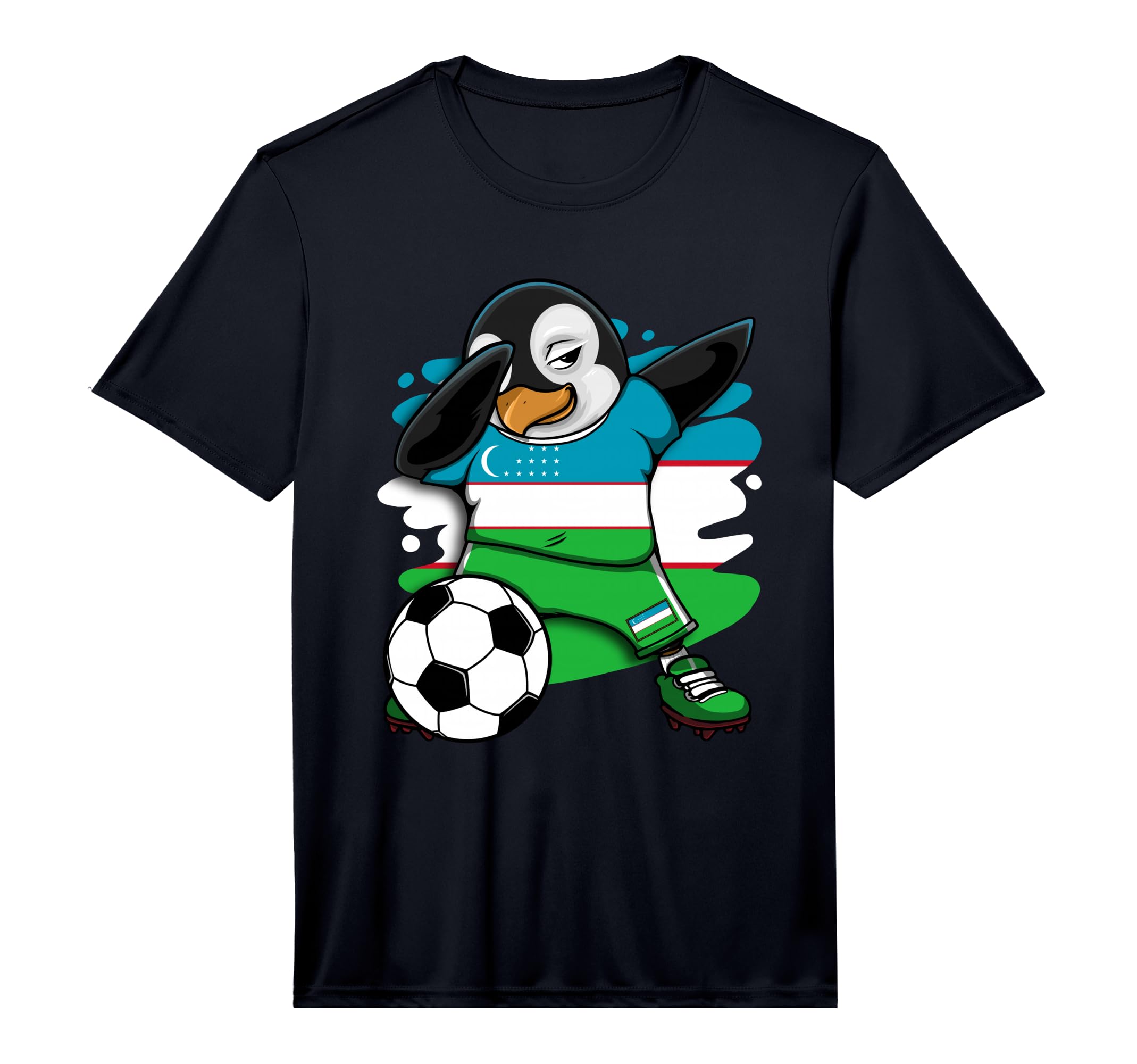 Dabbing Penguin Uzbekistan Soccer Fans T-Shirt - Graphic Print for Adults - T-Shirt, Sweatshirt, Hoodie