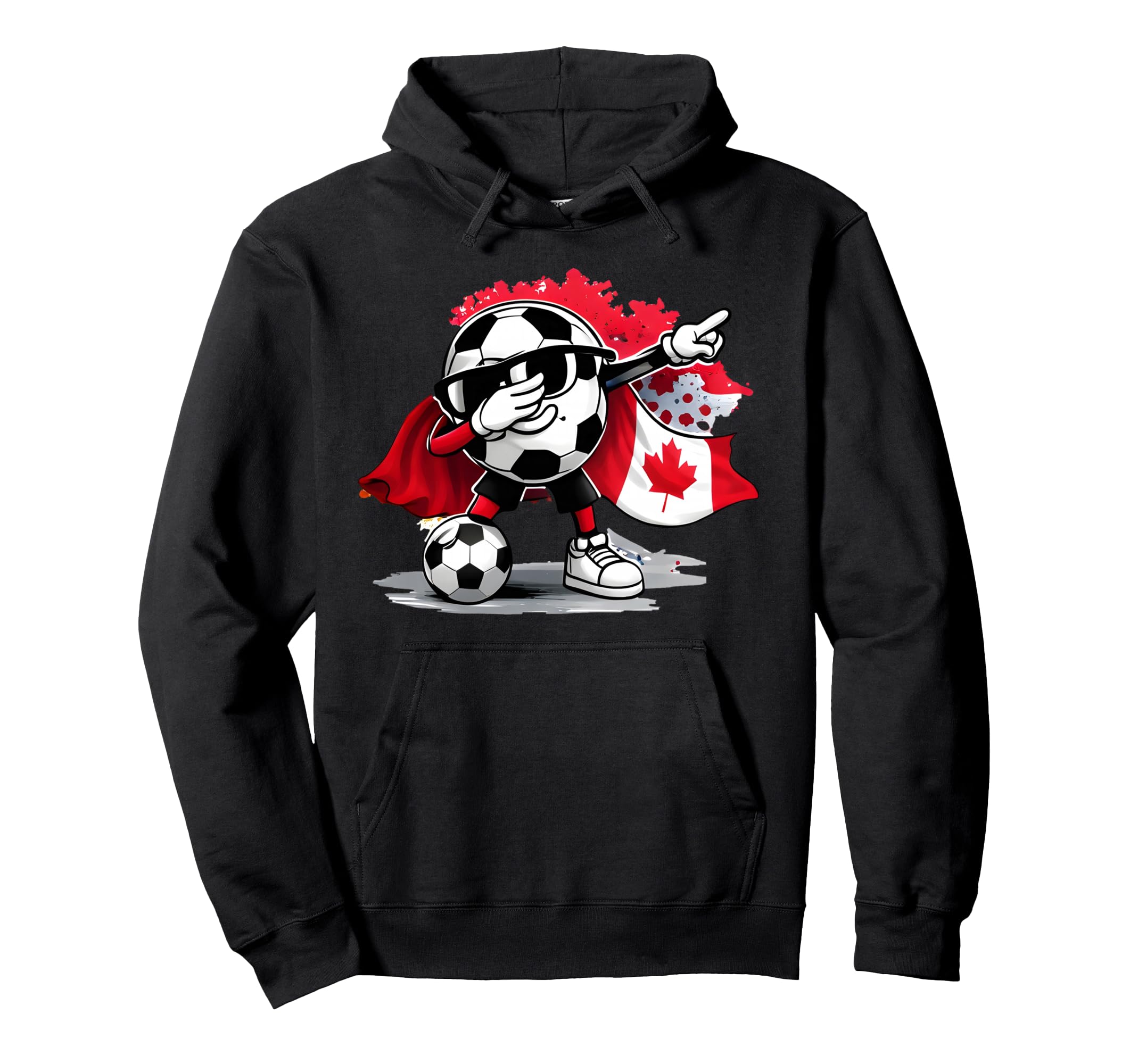 Canadian Flag Cape Dabbing Ball Soccer Hoodie - Graphic Print Men Women - T-Shirt, Sweatshirt, Hoodie