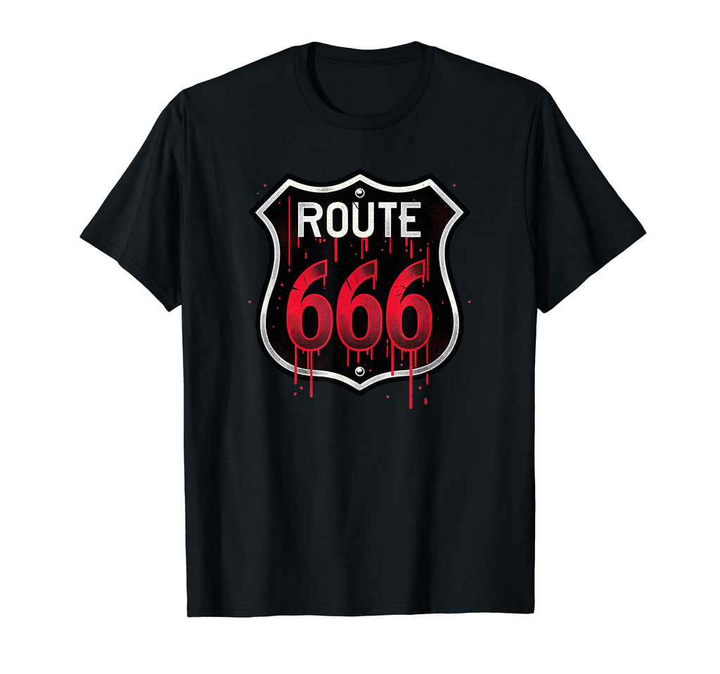 Route 666 Highway Horror Road Sign T-Shirt - Custom Art Print for Adults - T-Shirt, Sweatshirt, Hoodie