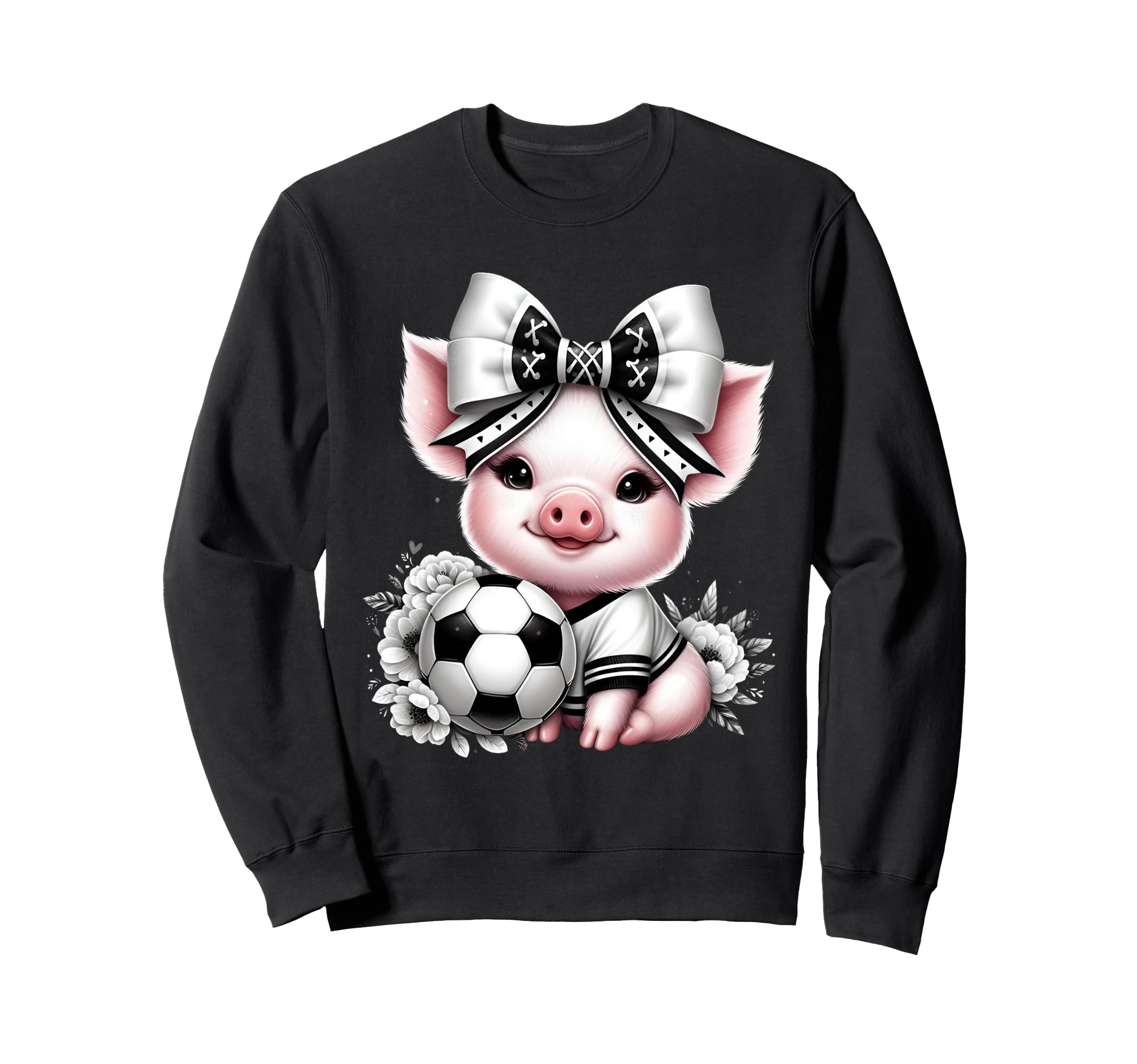 Pig Black White Soccer Coquette Bow Sweatshirt - Novelty Apparel Unisex - T-Shirt, Sweatshirt, Hoodie