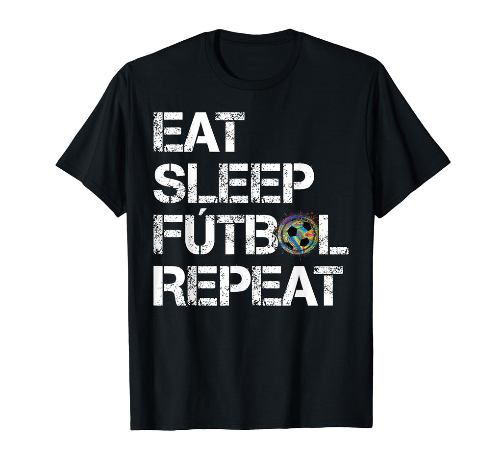 Eat Sleep Futbol Repeat Multi Color T-Shirt - Aesthetic Graphic Unisex - T-Shirt, Sweatshirt, Hoodie