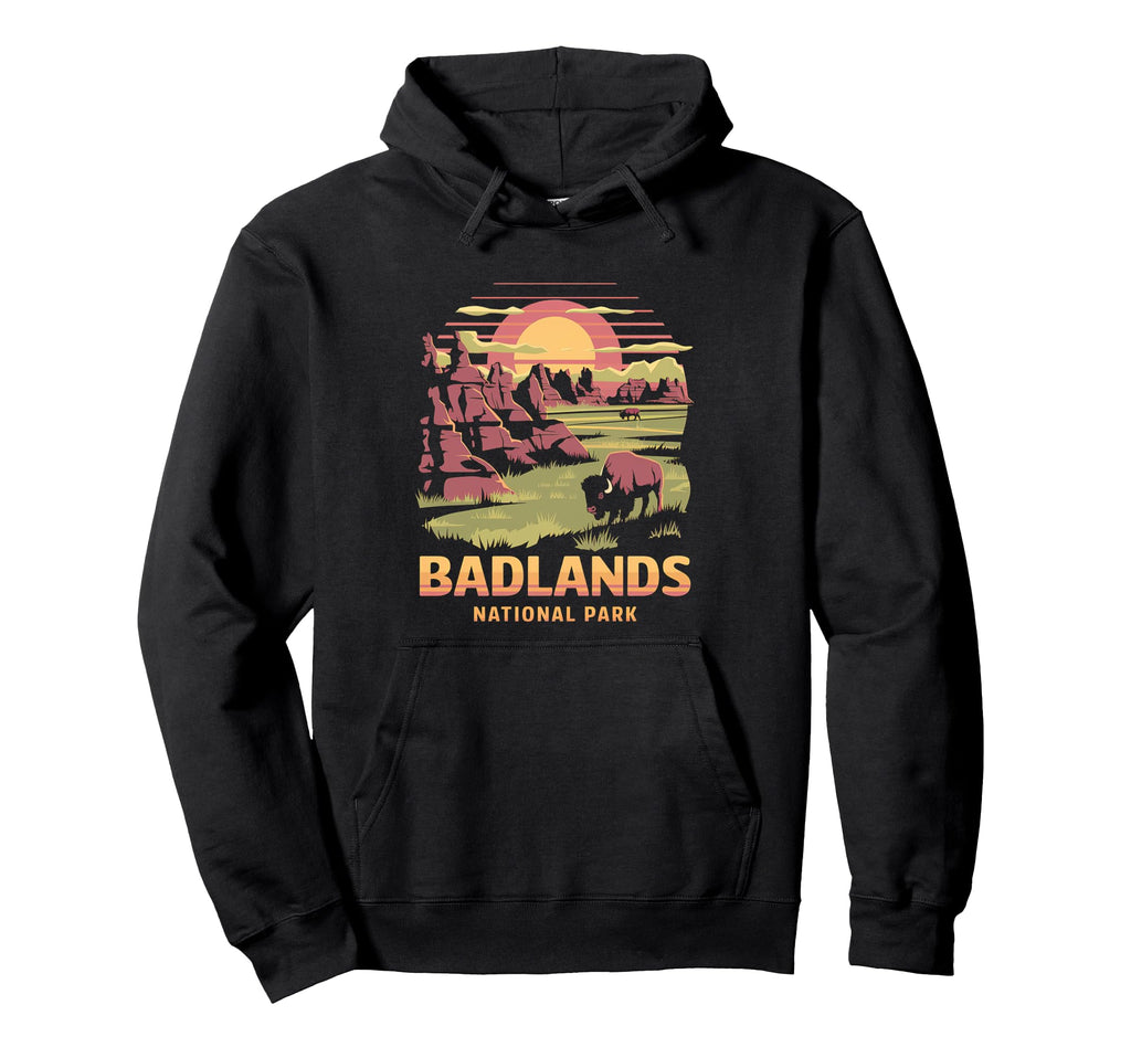 Badlands National Park Bison Sunset Hoodie - Casual Everyday Wear Men Women - T-Shirt, Sweatshirt, Hoodie