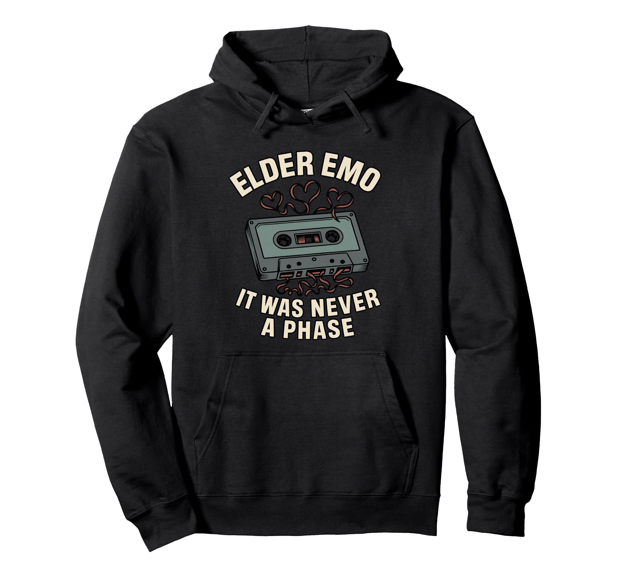 Elder Emo Cassette Tape Hearts Music Hoodie - Aesthetic Graphic for Adults - T-Shirt, Sweatshirt, Hoodie