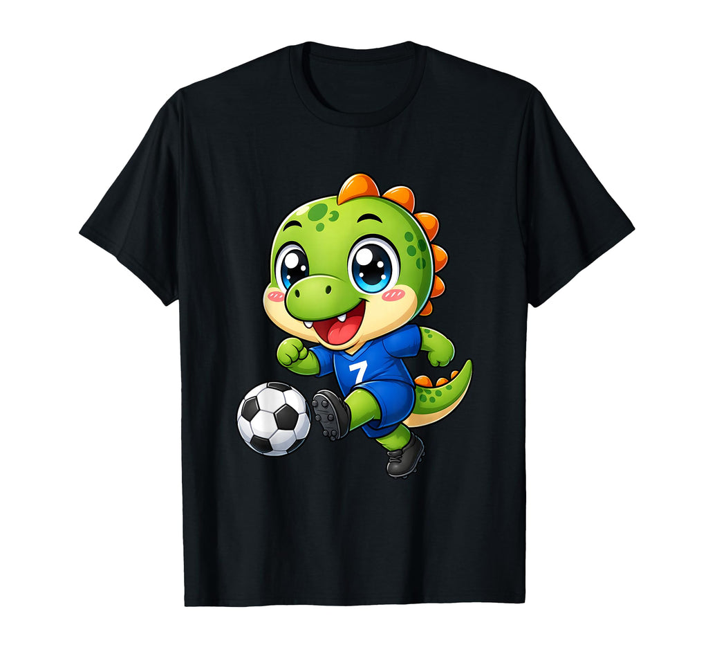 Kawaii Dinosaur Playing Soccer Cartoon T-Shirt - Trendy Graphic for Adults - T-Shirt, Sweatshirt, Hoodie