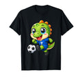 Kawaii Dinosaur Playing Soccer Cartoon T-Shirt - Trendy Graphic for Adults - T-Shirt, Sweatshirt, Hoodie