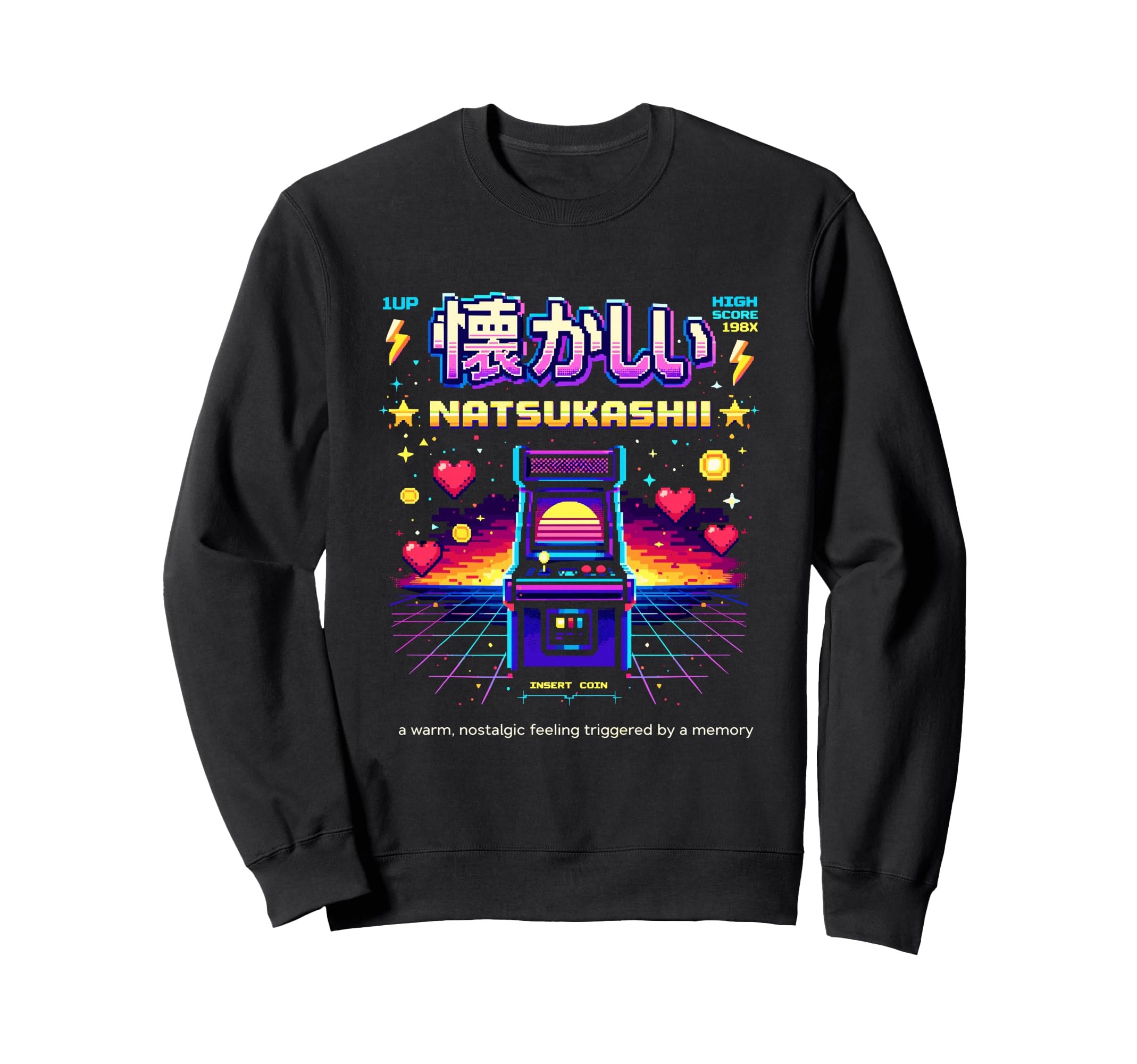 Natsukashii Arcade Gaming Pixel Art Sweatshirt - Graphic Print Unisex - T-Shirt, Sweatshirt, Hoodie