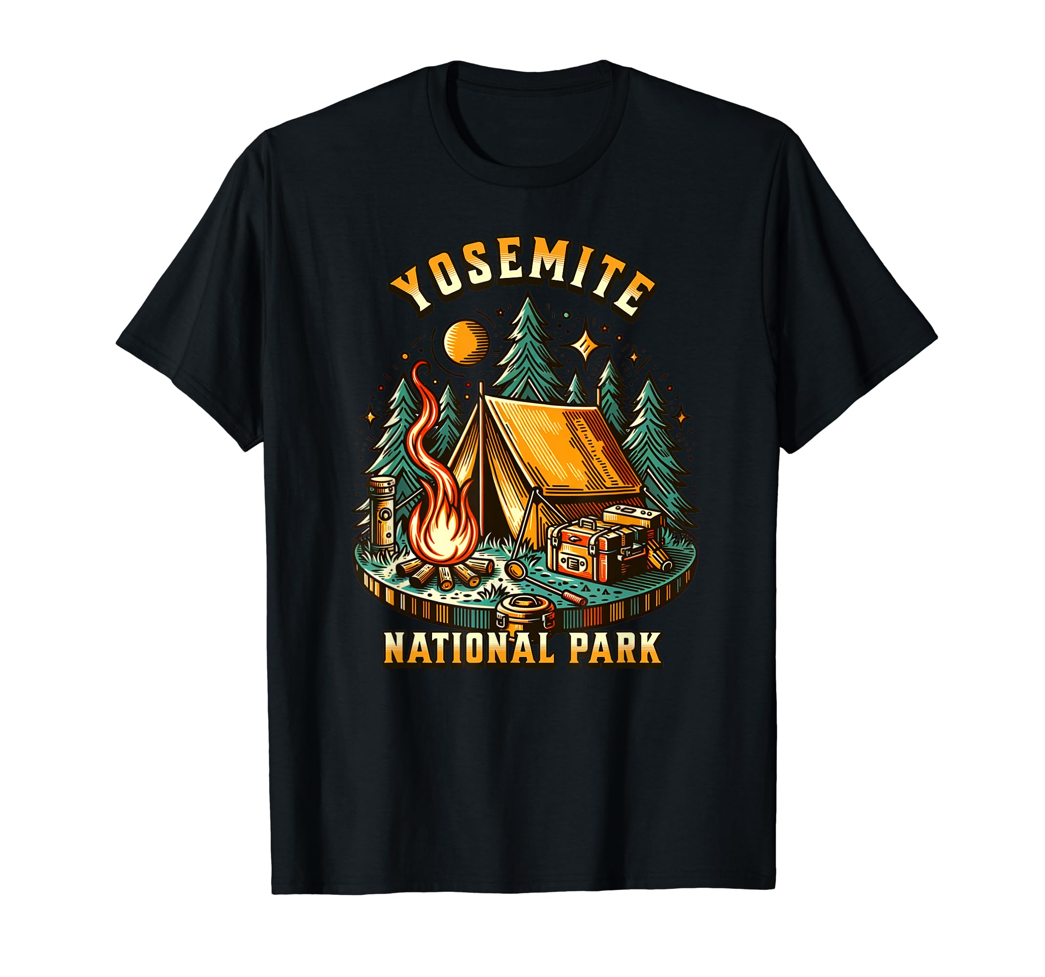 Camping Forest Tent Campfire Yosemite T-Shirt - Fun Novelty Design Unisex - T-Shirt, Sweatshirt, Hoodie