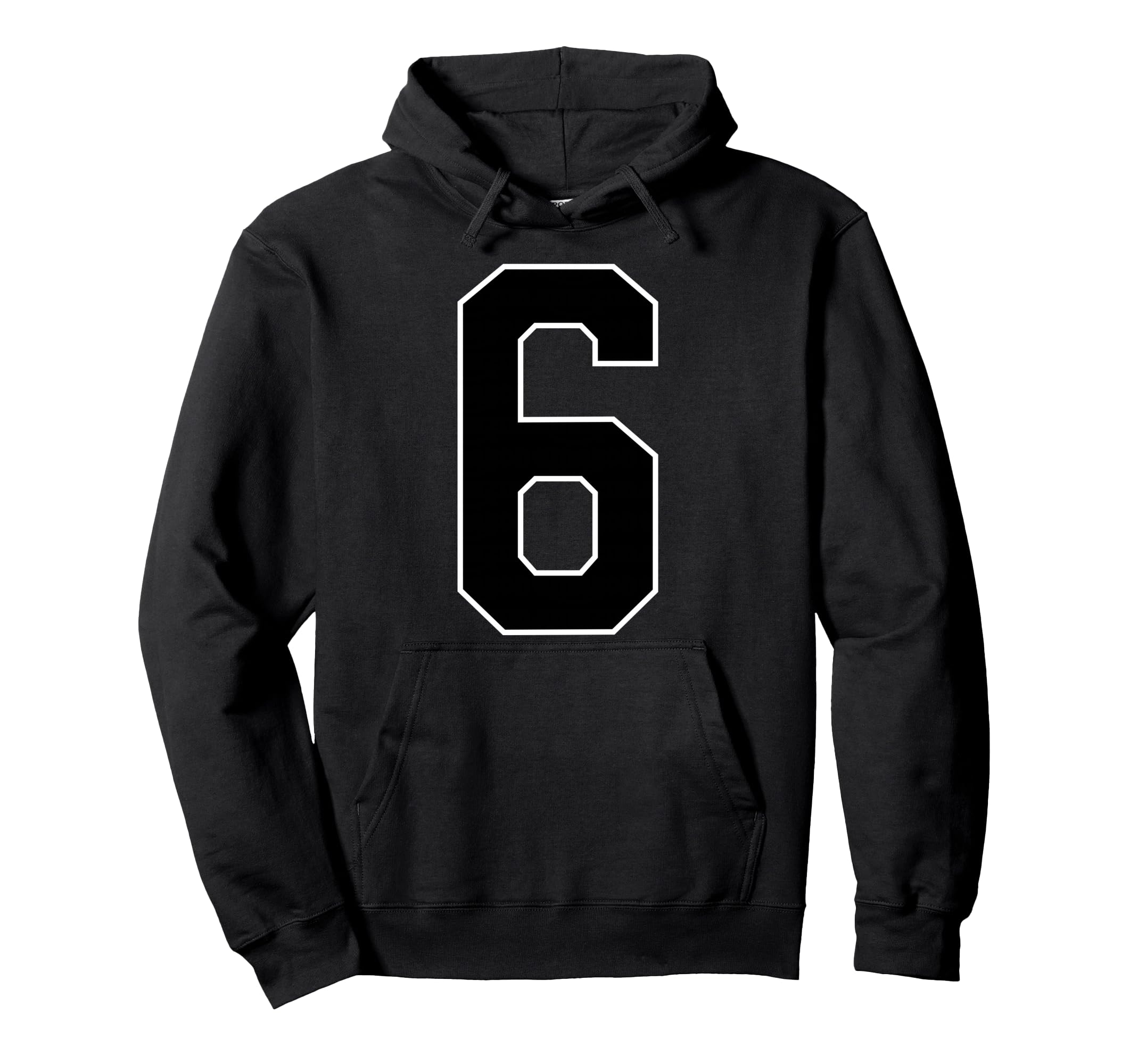 Black Sports Team Number 6 Fan Hoodie - Minimalist Print for Adults - T-Shirt, Sweatshirt, Hoodie