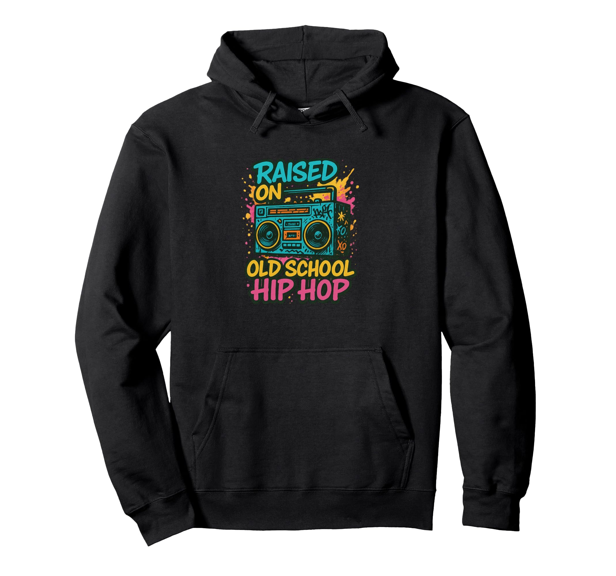 Raised Old School Hip Hop Boombox Music Hoodie - Graphic Print Men Women - T-Shirt, Sweatshirt, Hoodie