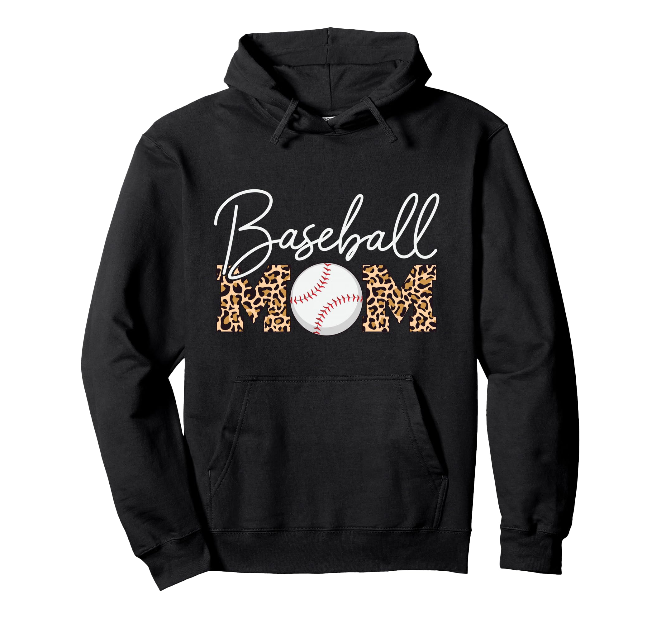 Baseball Mom Leopard Cursive Script Hoodie - Graphic Print Men Women - T-Shirt, Sweatshirt, Hoodie