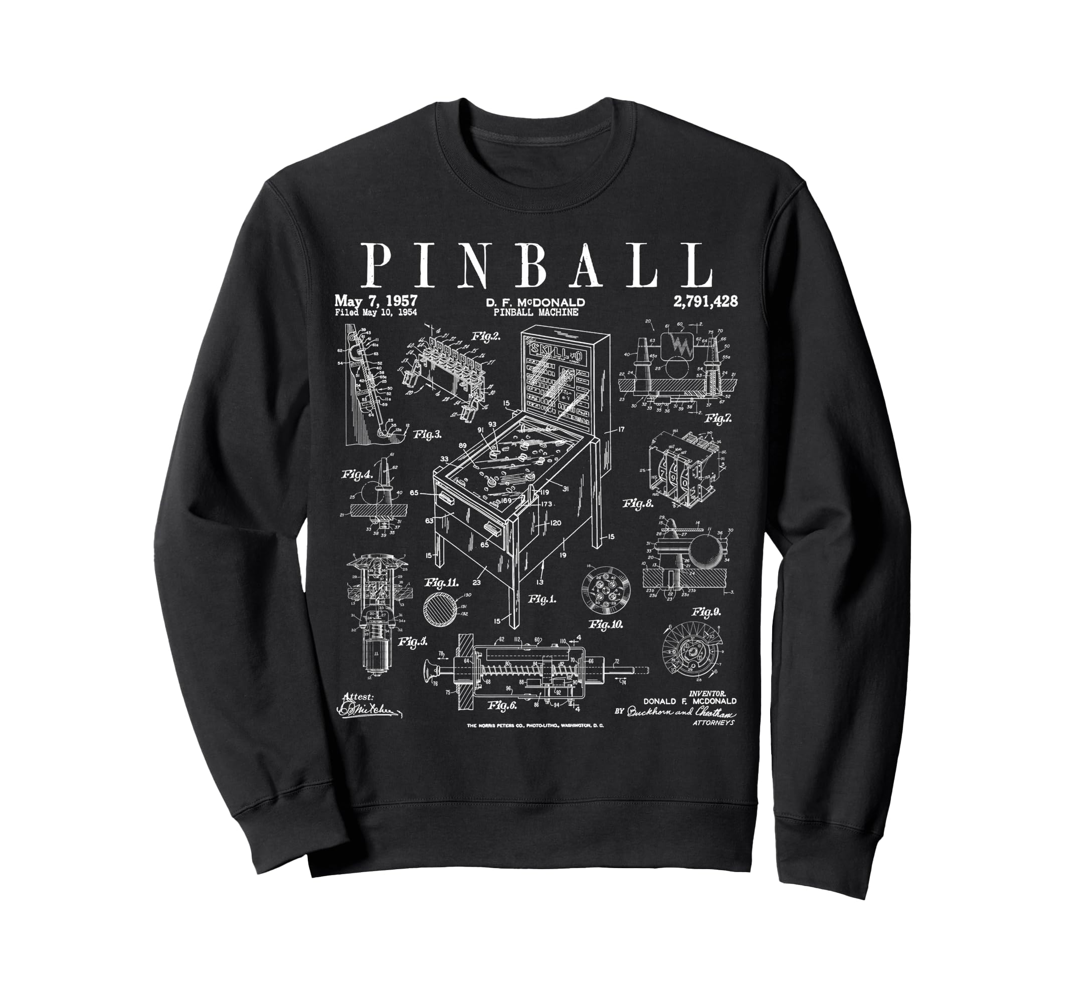 Pinball Arcade Gaming Machine Gamer Sweatshirt - Graphic Print Men Women - T-Shirt, Sweatshirt, Hoodie