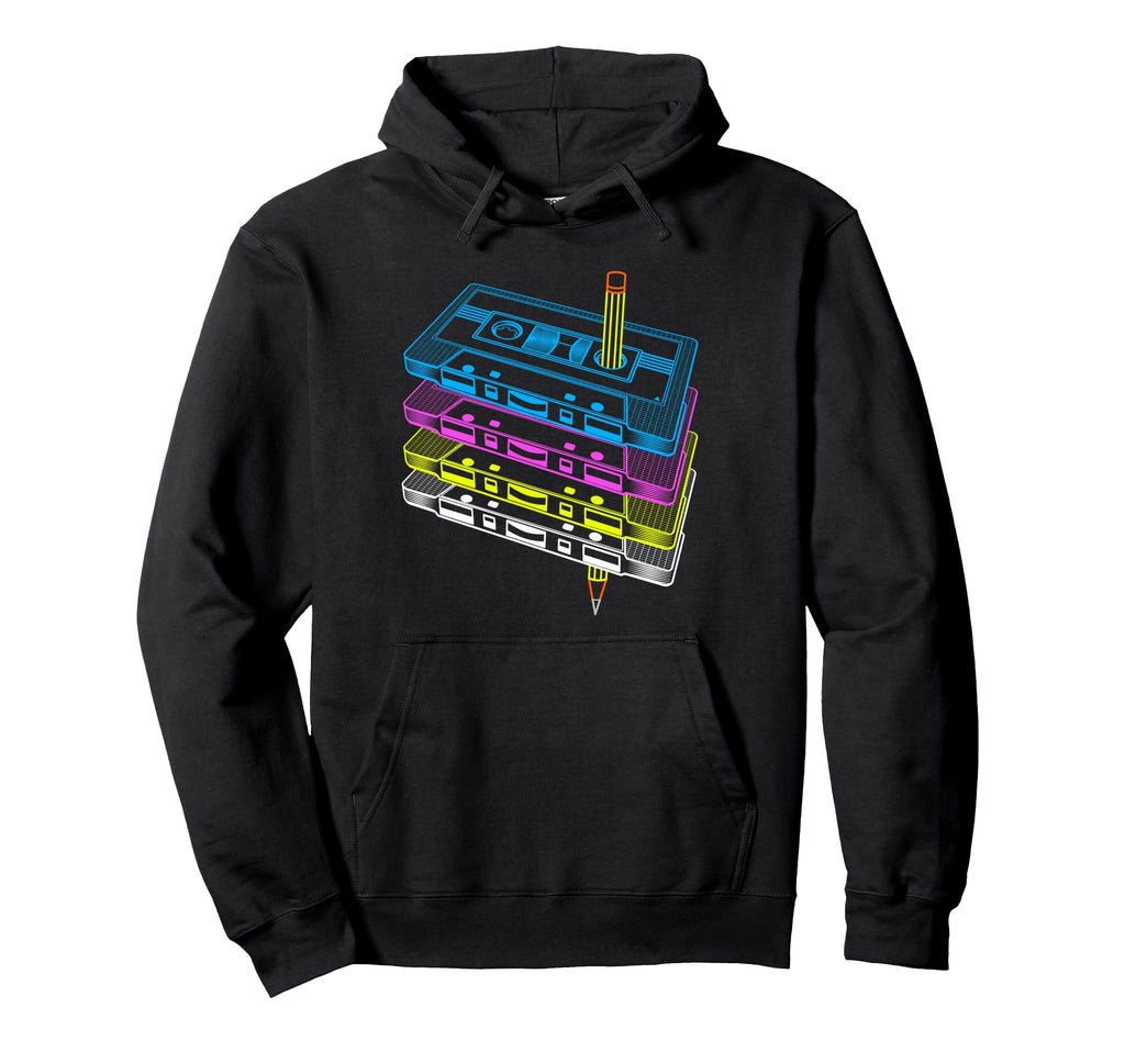 Tape Cassettes Pencil Outline 80S Dj Hoodie - Streetwear Style for Adults - T-Shirt, Sweatshirt, Hoodie