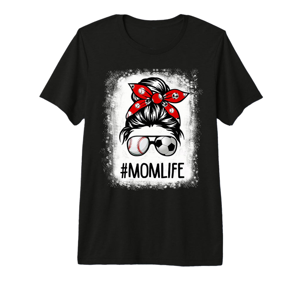 Bleached Mom Life Soccer Messy Bun Baseball T-Shirt - Graphic Print Unisex - T-Shirt, Sweatshirt, Hoodie