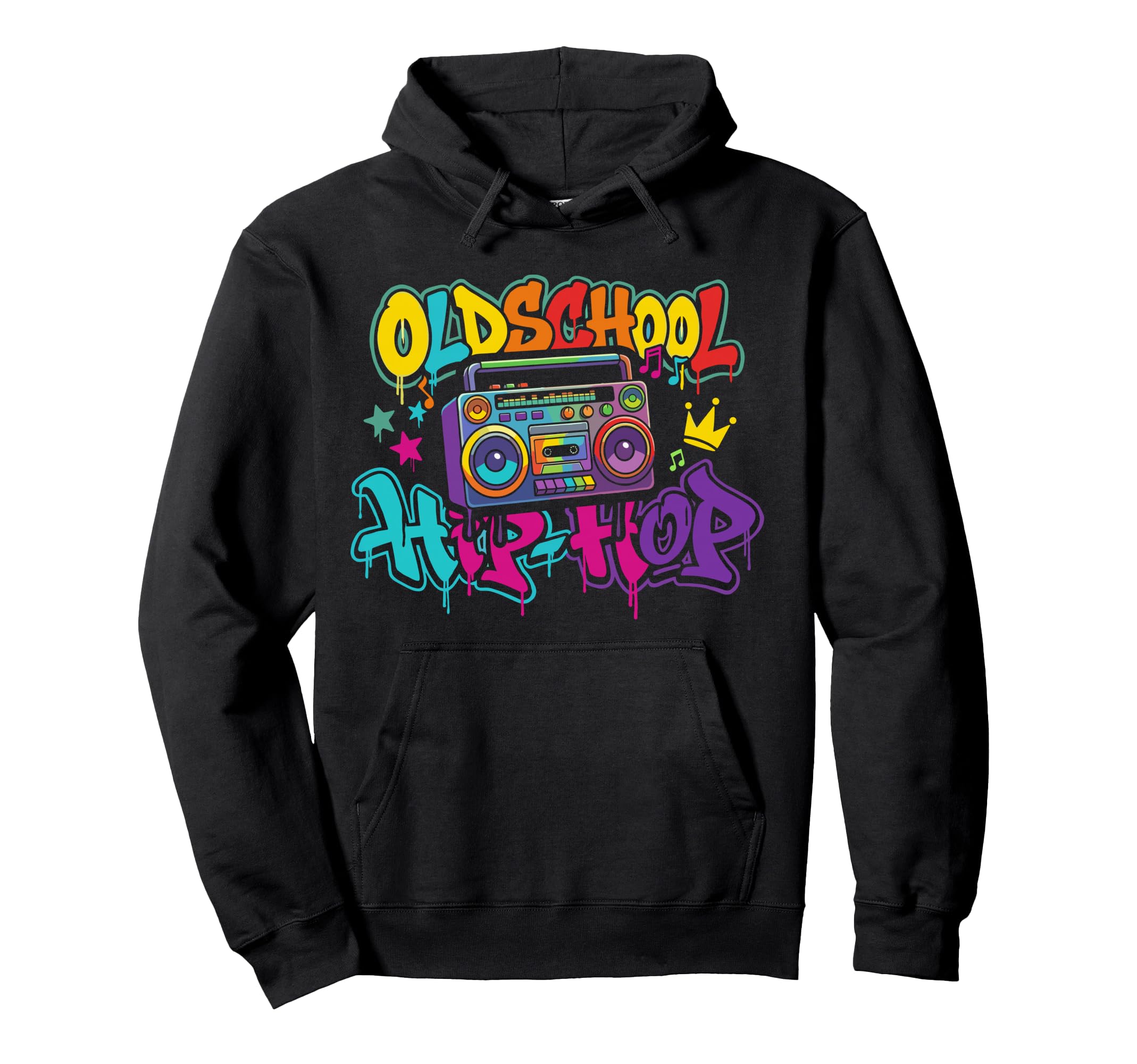 Oldschool Hip Hop Boombox Graffiti Hoodie - Fun Novelty Design for Adults - T-Shirt, Sweatshirt, Hoodie