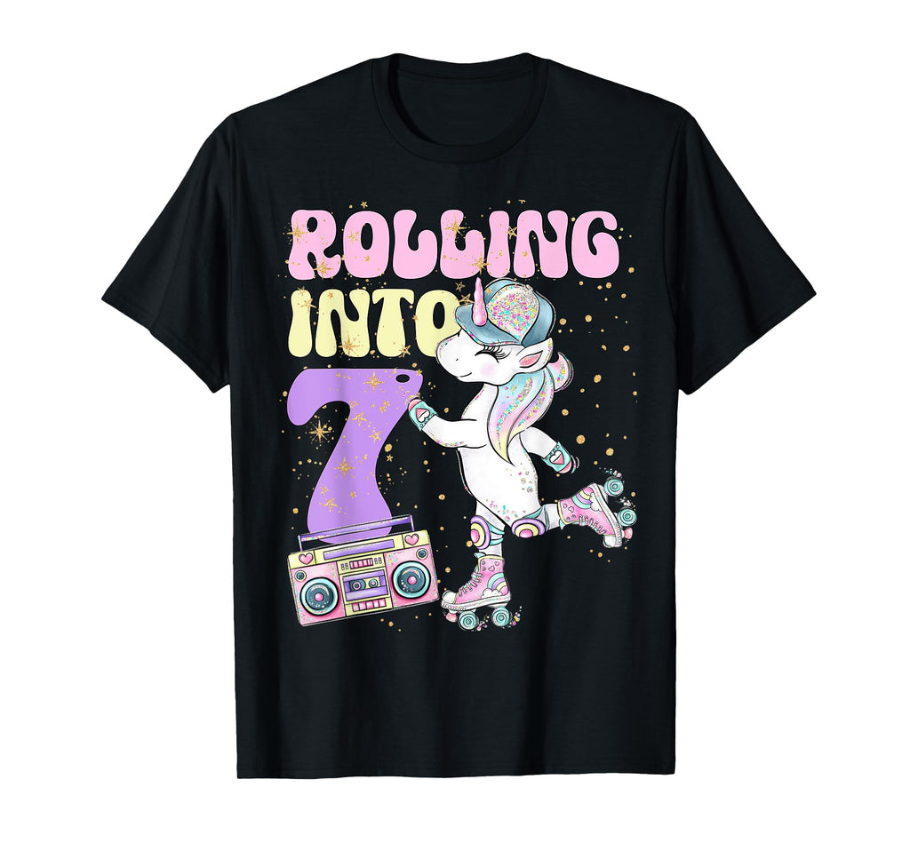 7Th Birthday Roller Skate Party Unicorn T-Shirt - Minimalist Print Unisex - T-Shirt, Sweatshirt, Hoodie
