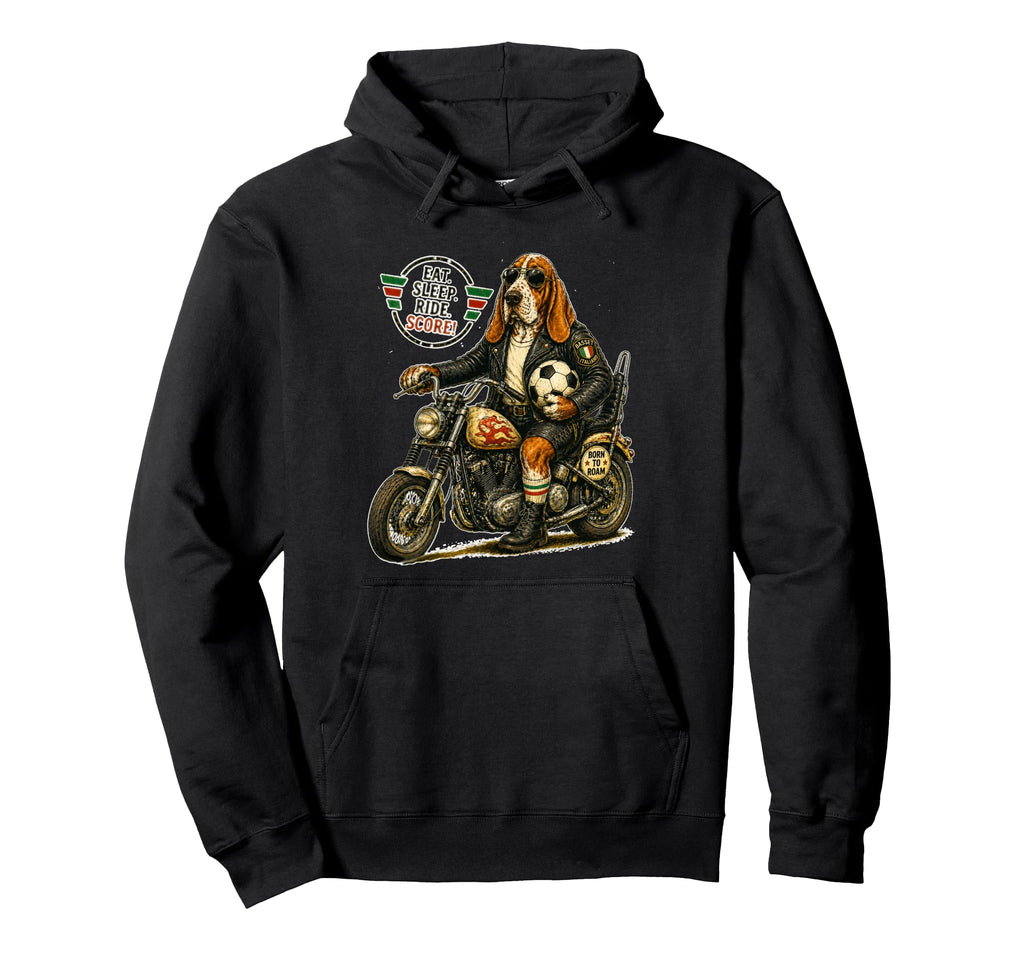 Basset Hound Ride Motorbike Love Hoodie - Custom Art Print for Adults - T-Shirt, Sweatshirt, Hoodie
