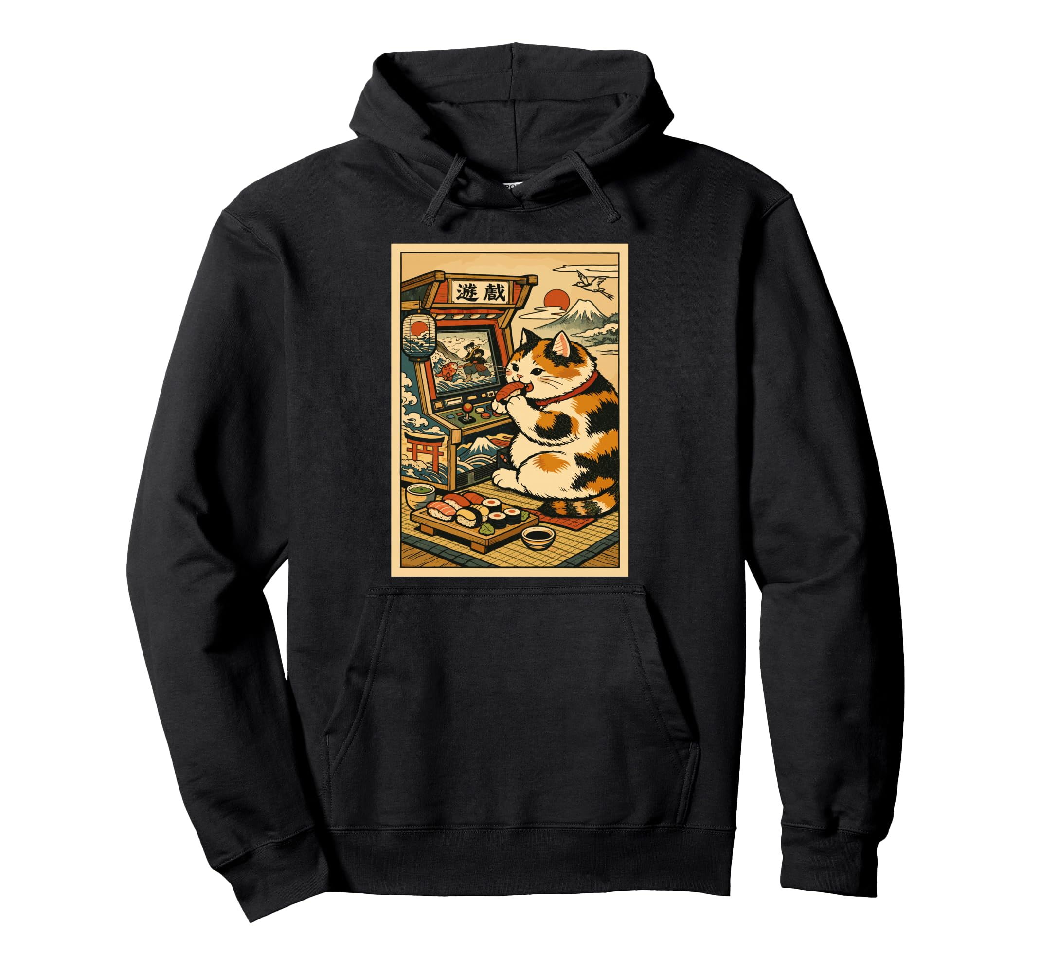 Kawaii Cat Sushi Gaming Japanese Cat Hoodie - Custom Art Print Men Women - T-Shirt, Sweatshirt, Hoodie