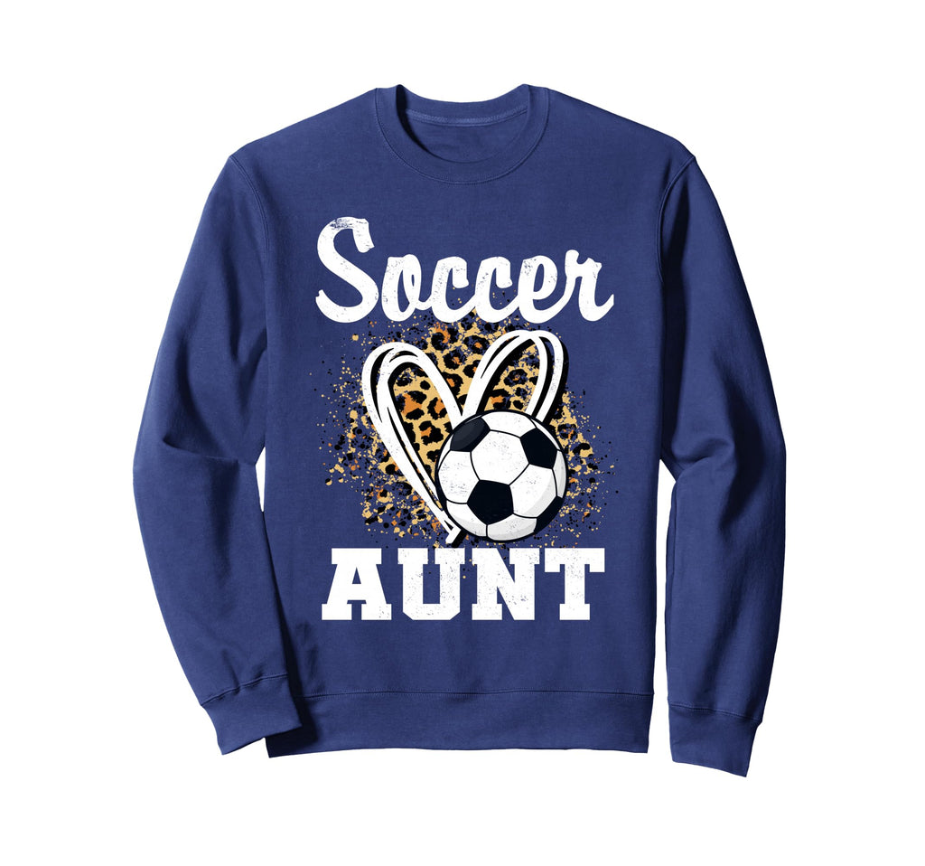 Soccer Aunt Leopard Heart Soccer Fan Hoodie - Aesthetic Graphic for Adults - T-Shirt, Sweatshirt, Hoodie