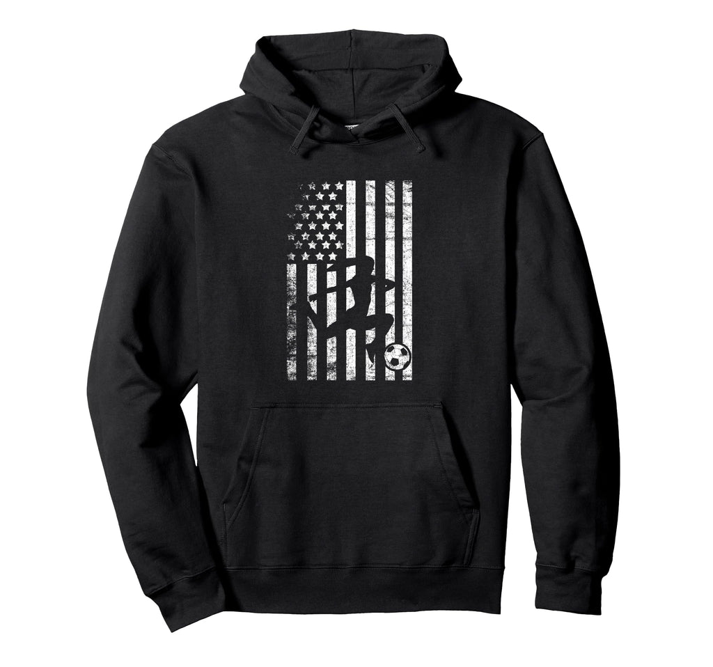 Soccer Patriotic American Flag Hoodie - Unique Graphic Unisex - T-Shirt, Sweatshirt, Hoodie