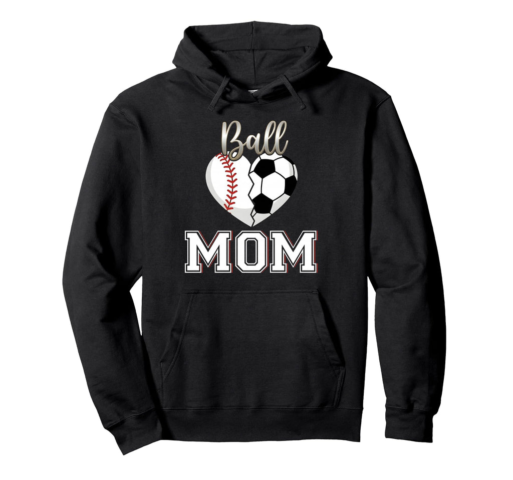 Ball Mom Baseball Soccer Heart Hoodie - Custom Art Print for Adults - T-Shirt, Sweatshirt, Hoodie