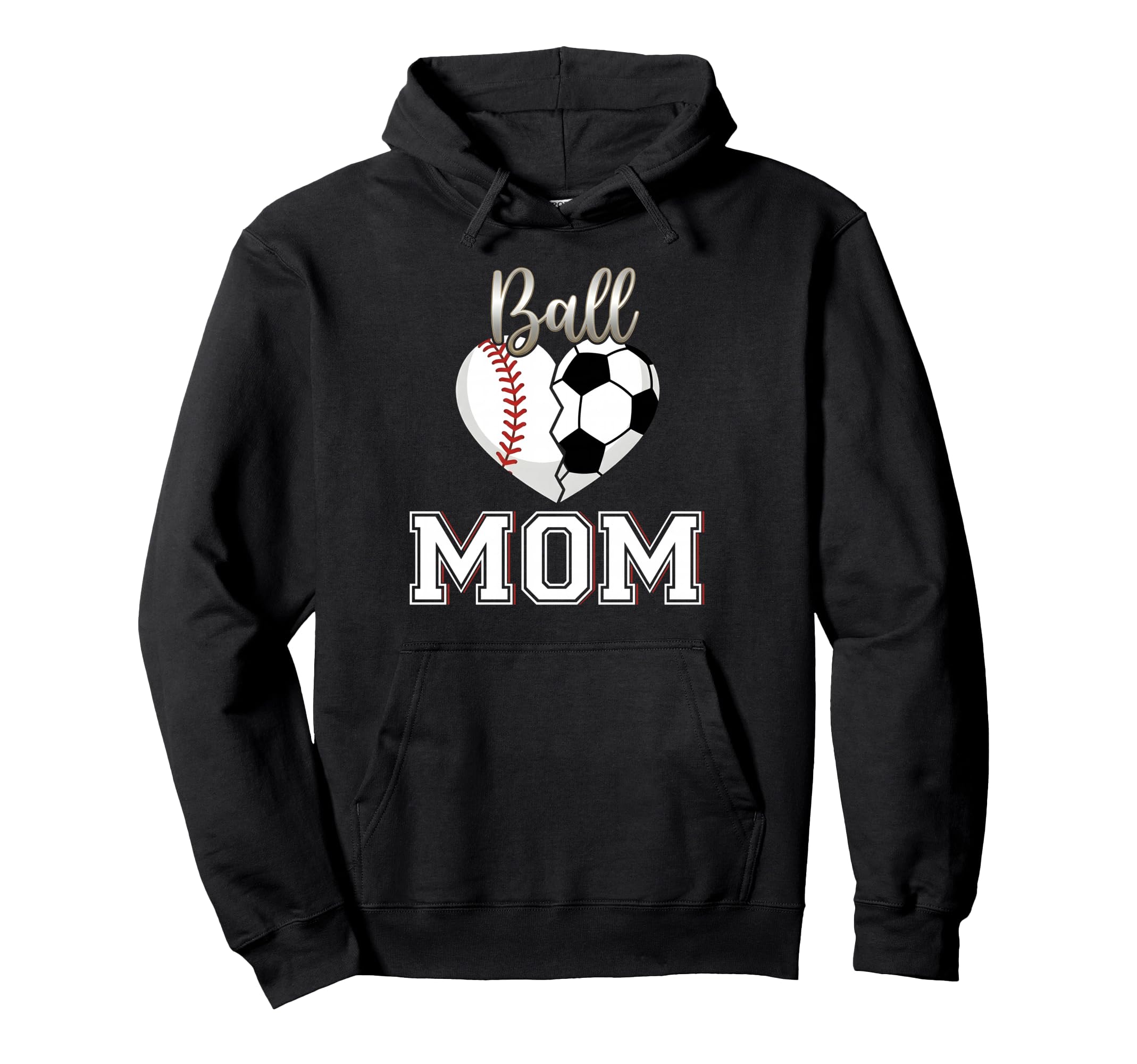 Ball Mom Baseball Soccer Heart Hoodie - Custom Art Print for Adults - T-Shirt, Sweatshirt, Hoodie