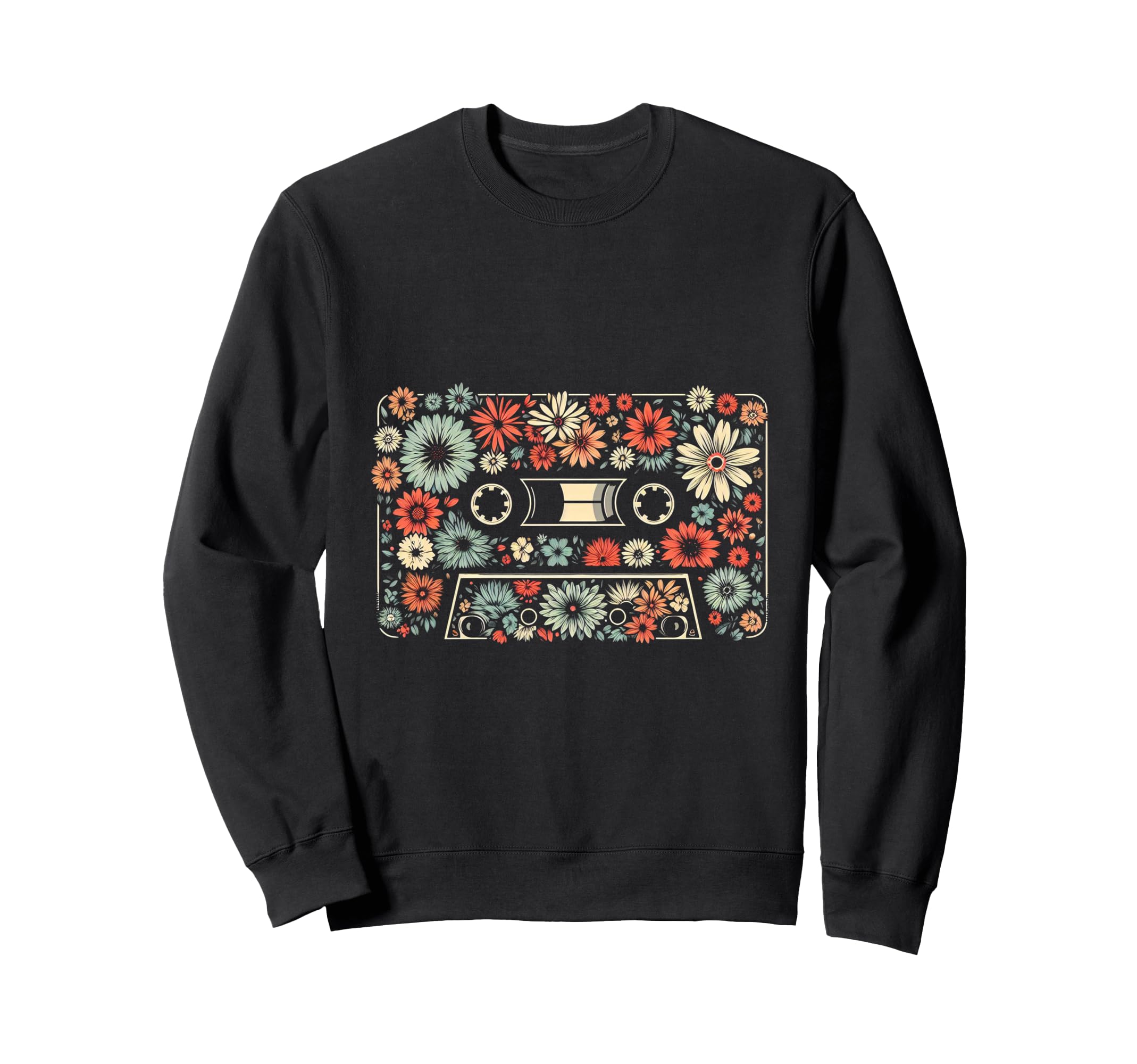 Flowers Cassette Tape Sweatshirt - Minimalist Print for Adults - T-Shirt, Sweatshirt, Hoodie