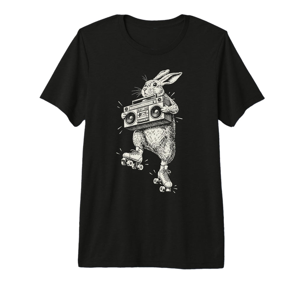 Funny Bunny Roller Skate Boombox Music T-Shirt - Graphic Print Men Women - T-Shirt, Sweatshirt, Hoodie