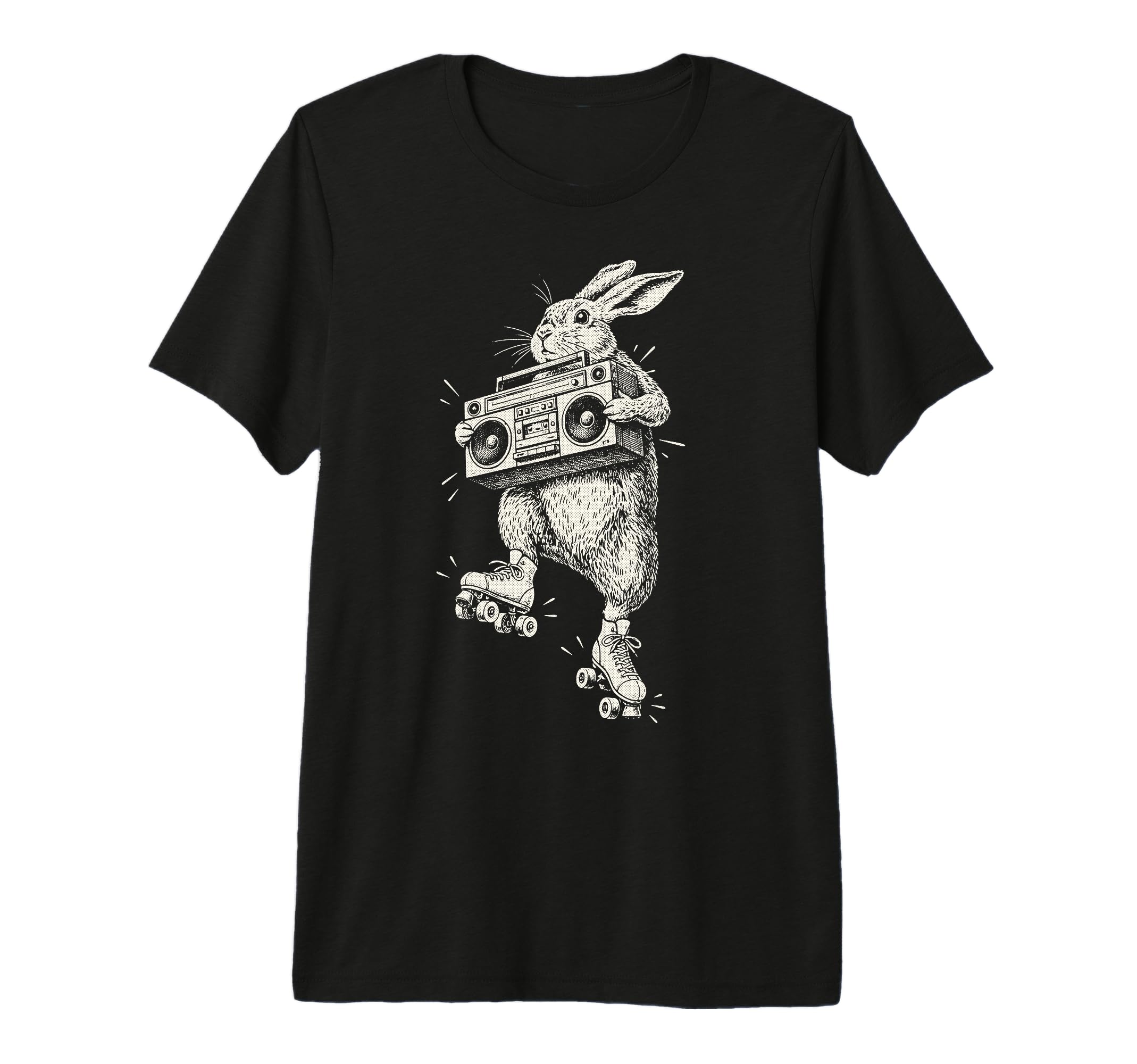 Funny Bunny Roller Skate Boombox Music T-Shirt - Graphic Print Men Women - T-Shirt, Sweatshirt, Hoodie
