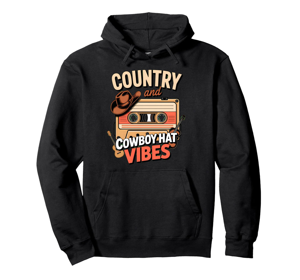 Country Cowboy Hat Cassette Music Hoodie - Aesthetic Graphic Men Women - T-Shirt, Sweatshirt, Hoodie