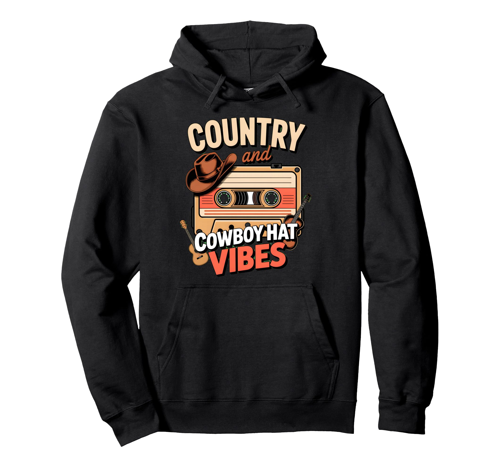 Country Cowboy Hat Cassette Music Hoodie - Aesthetic Graphic Men Women - T-Shirt, Sweatshirt, Hoodie