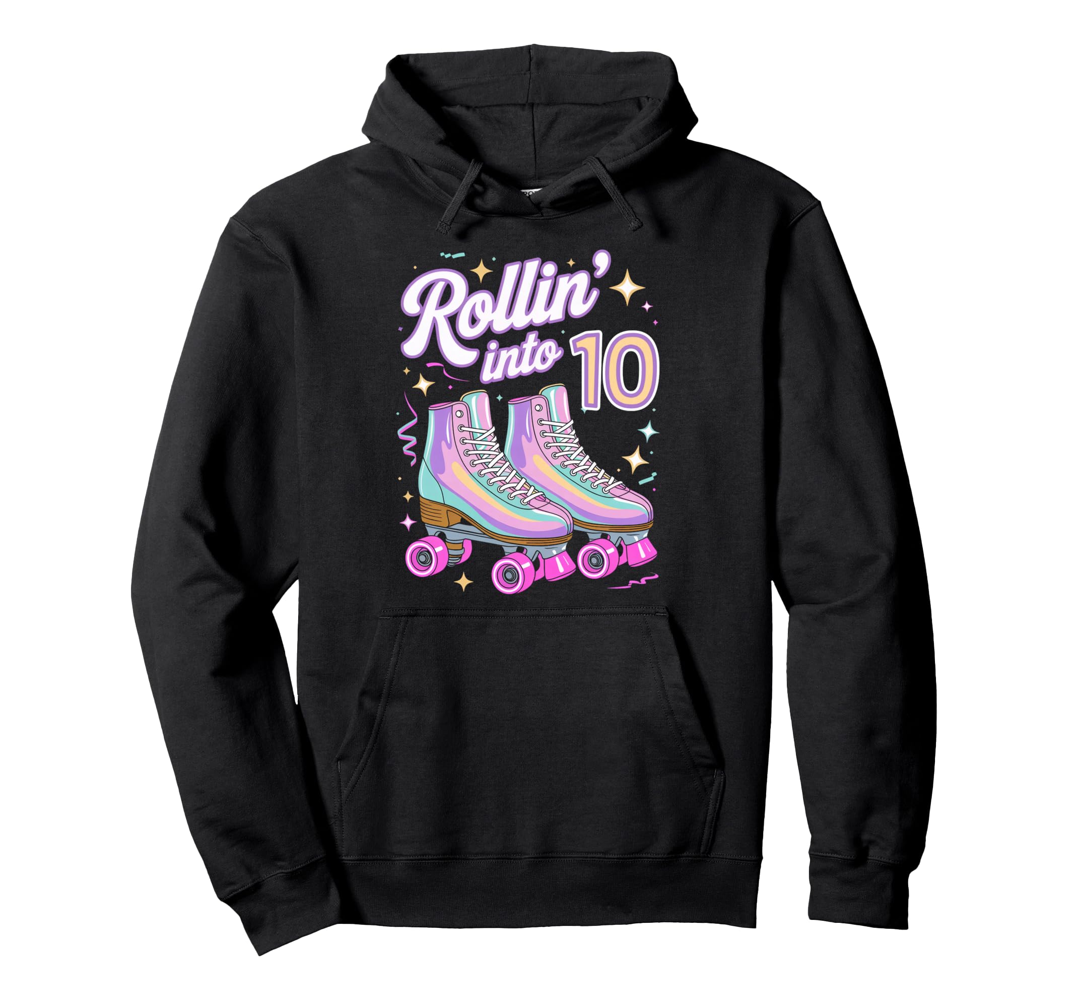 Rollin Into 10 Roller Skating 10Th Birthday Hoodie - Trendy Graphic Unisex - T-Shirt, Sweatshirt, Hoodie