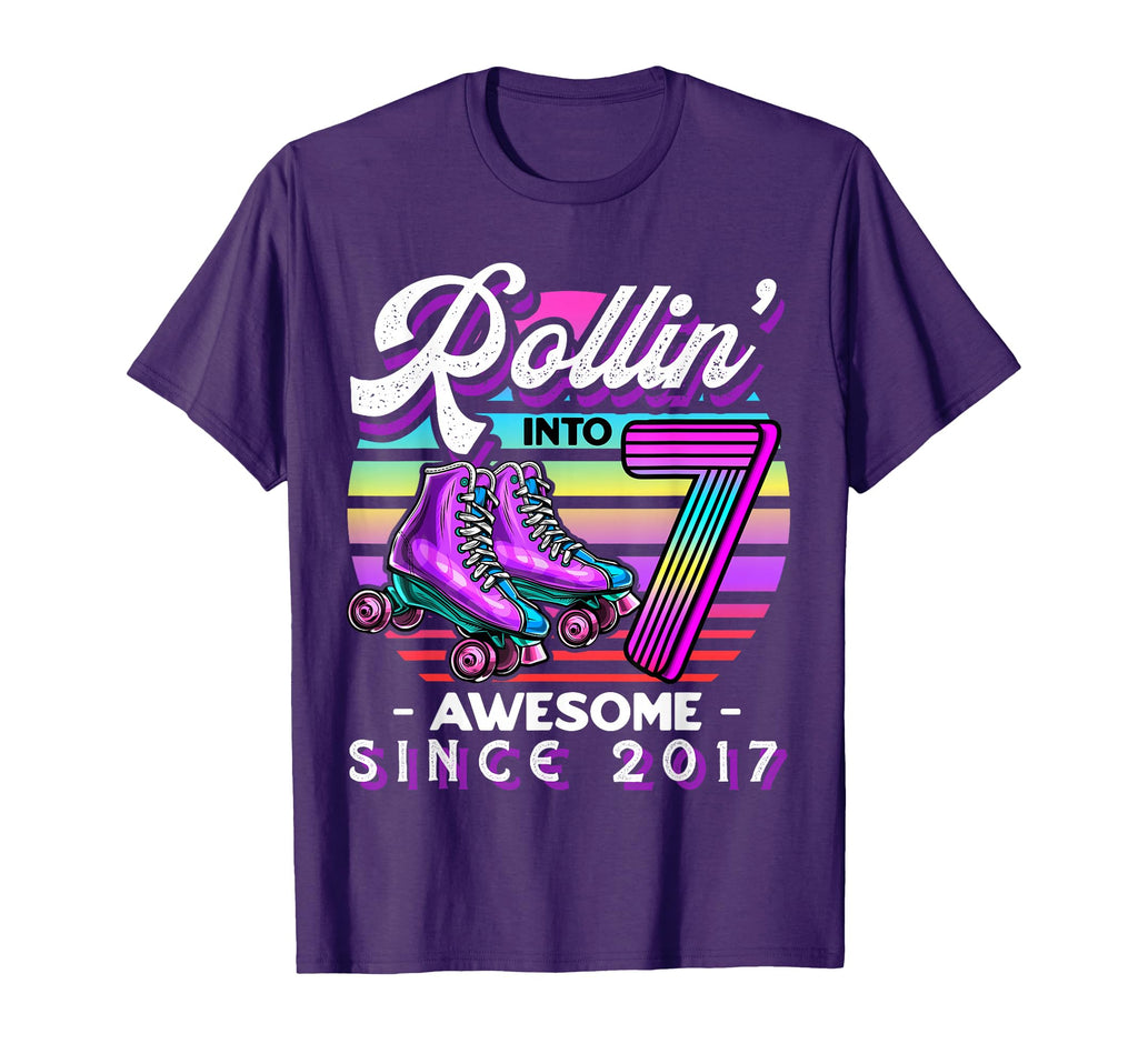 Roller Skating 7Th Birthday Rollin Into T-Shirt - Streetwear Style Unisex - T-Shirt, Sweatshirt, Hoodie