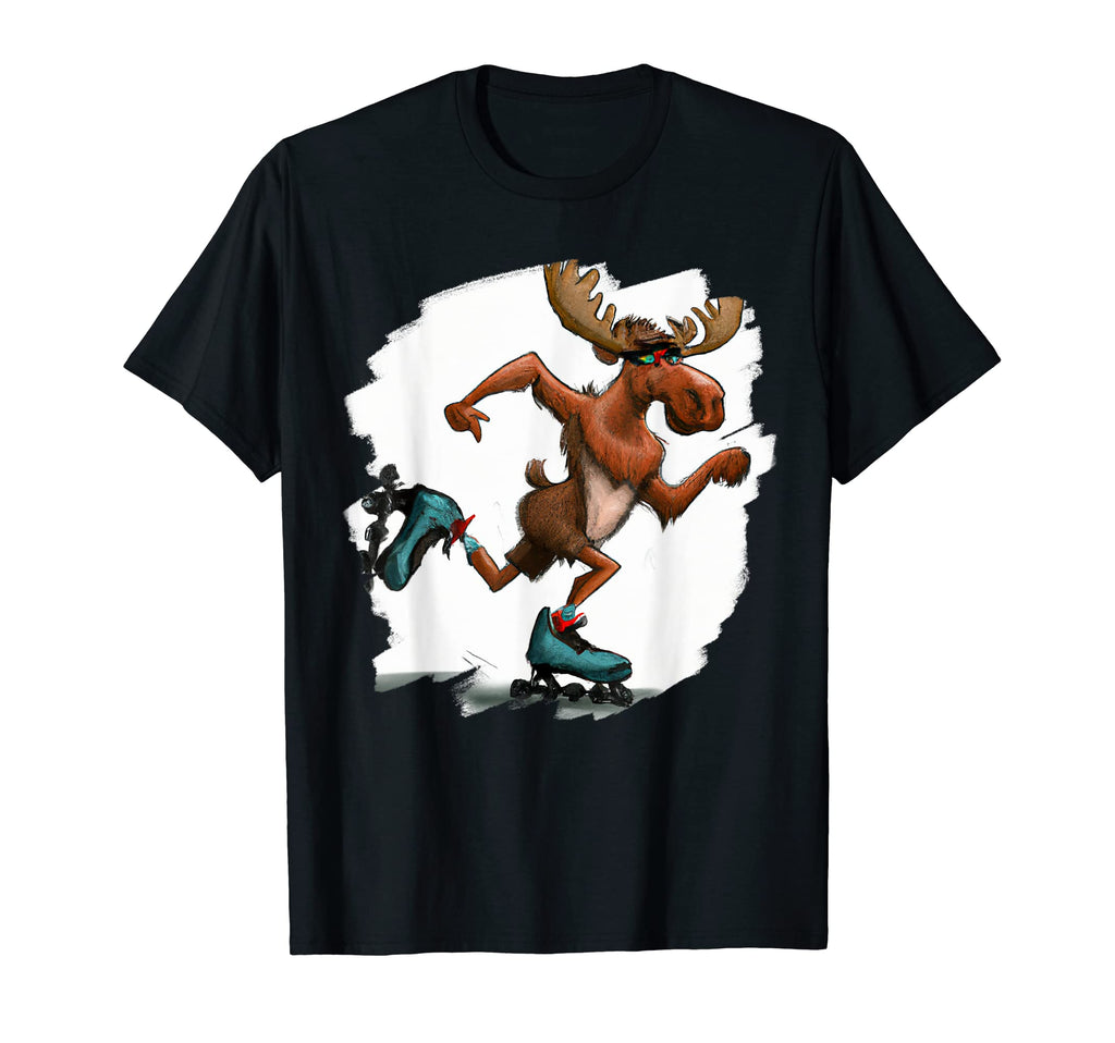 Funny Moose Roller Skates Moose T-Shirt - Custom Art Print Men Women - T-Shirt, Sweatshirt, Hoodie