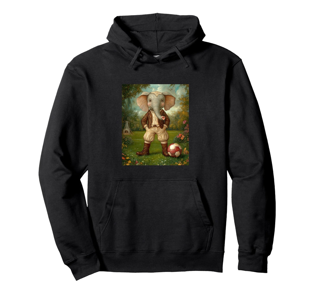 Funny Elephant Playing Soccer Weird Hoodie - Graphic Print for Adults - T-Shirt, Sweatshirt, Hoodie