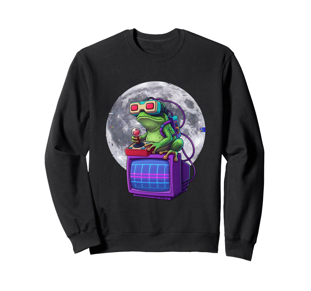 Vr Frog 80S Gamer Moon Aesthetic Sweatshirt - Unique Graphic for Adults - T-Shirt, Sweatshirt, Hoodie