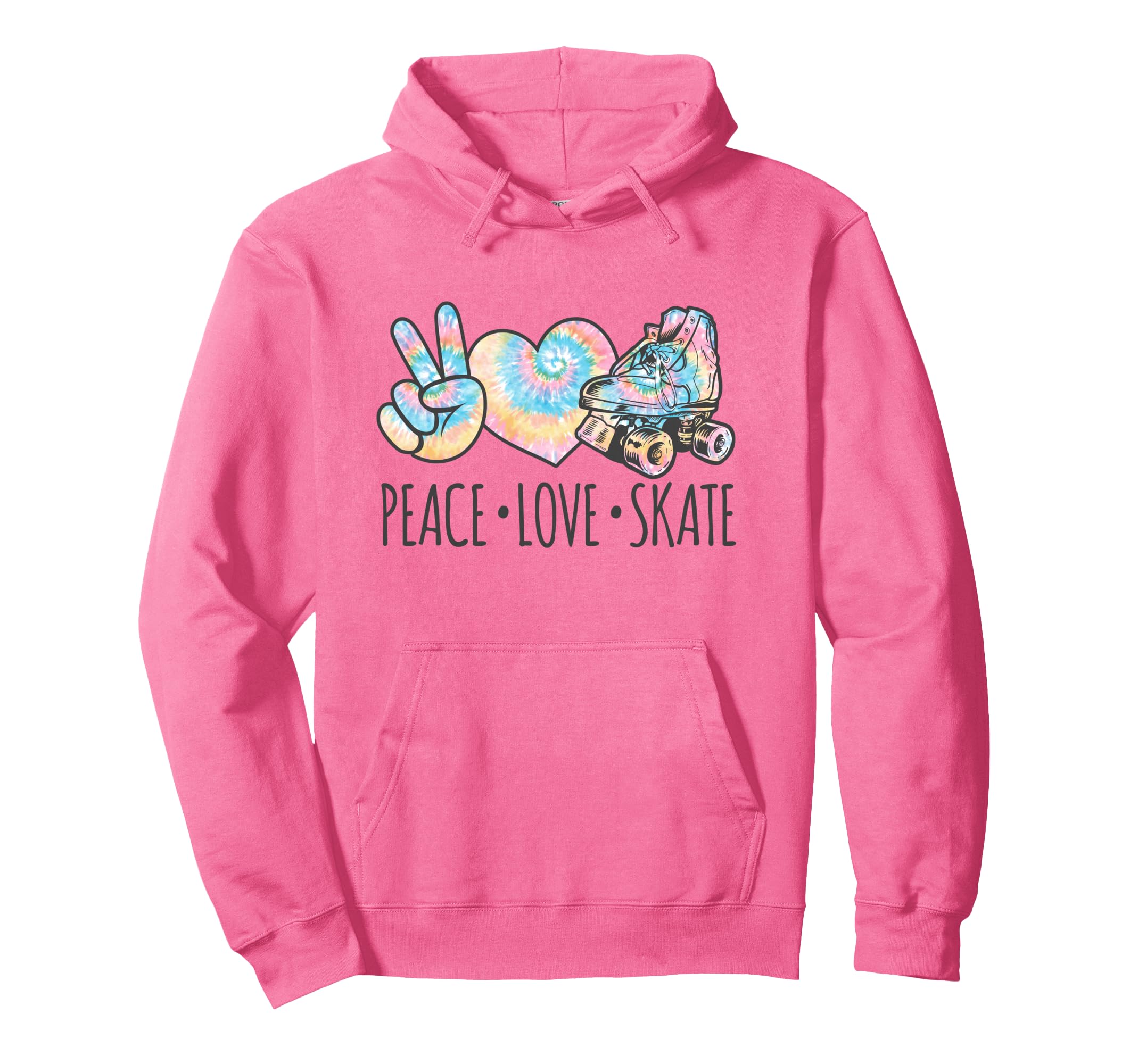 Tie Dye Roller Skating Teen Peace Love Skate Hoodie - Unique Graphic Unisex - T-Shirt, Sweatshirt, Hoodie