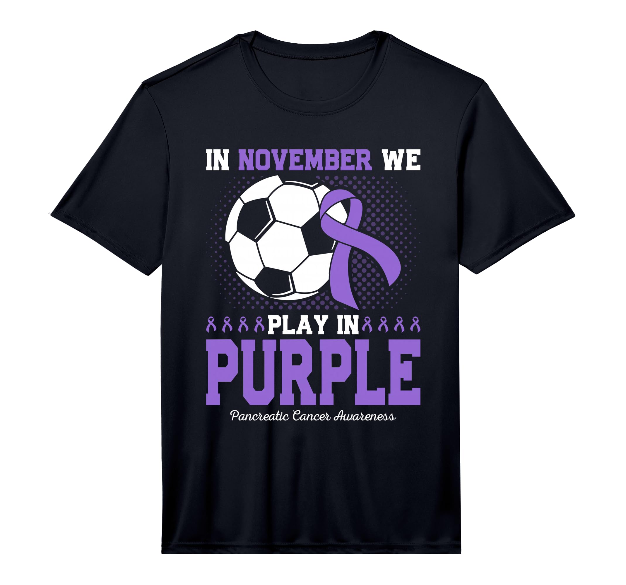 Mens Soccer Play Purple Pancreatic Cancer T-Shirt - Trendy Graphic Unisex - T-Shirt, Sweatshirt, Hoodie