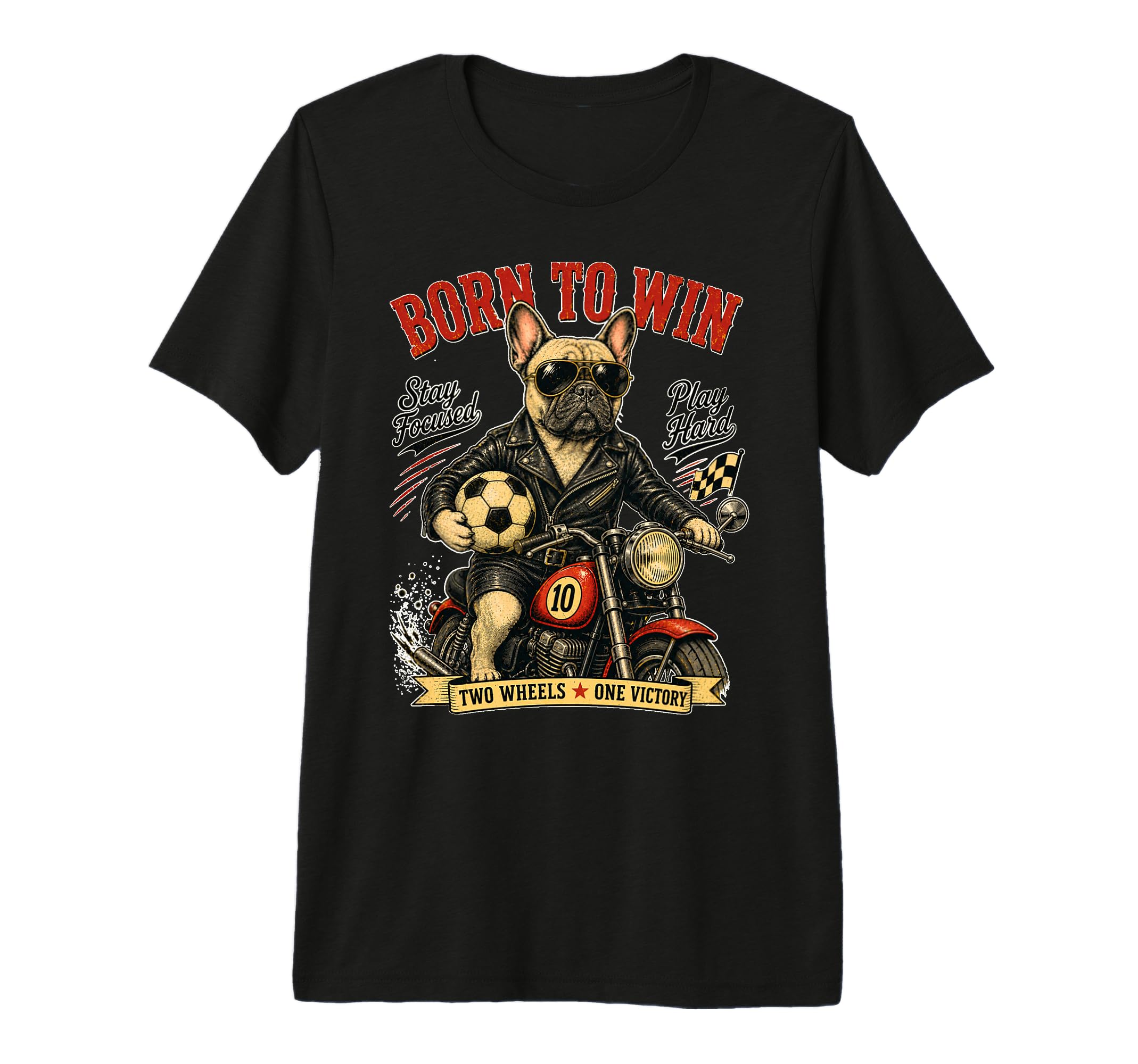French Bulldog Motorbike Love Footbal T-Shirt - Novelty Apparel Unisex - T-Shirt, Sweatshirt, Hoodie