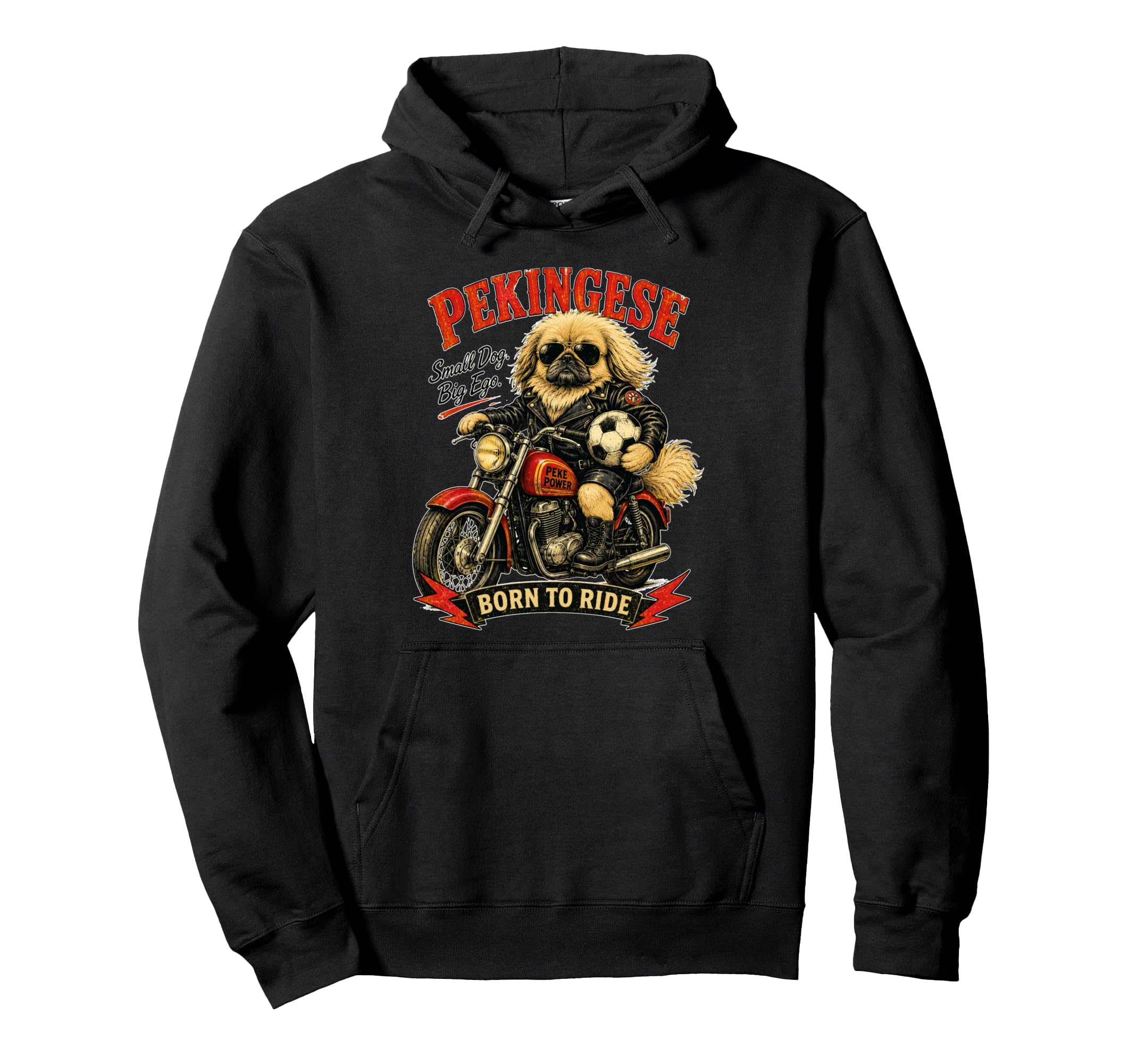 Pekingese Motorbike Love Footbal Soccer Hoodie - Minimalist Print Unisex - T-Shirt, Sweatshirt, Hoodie