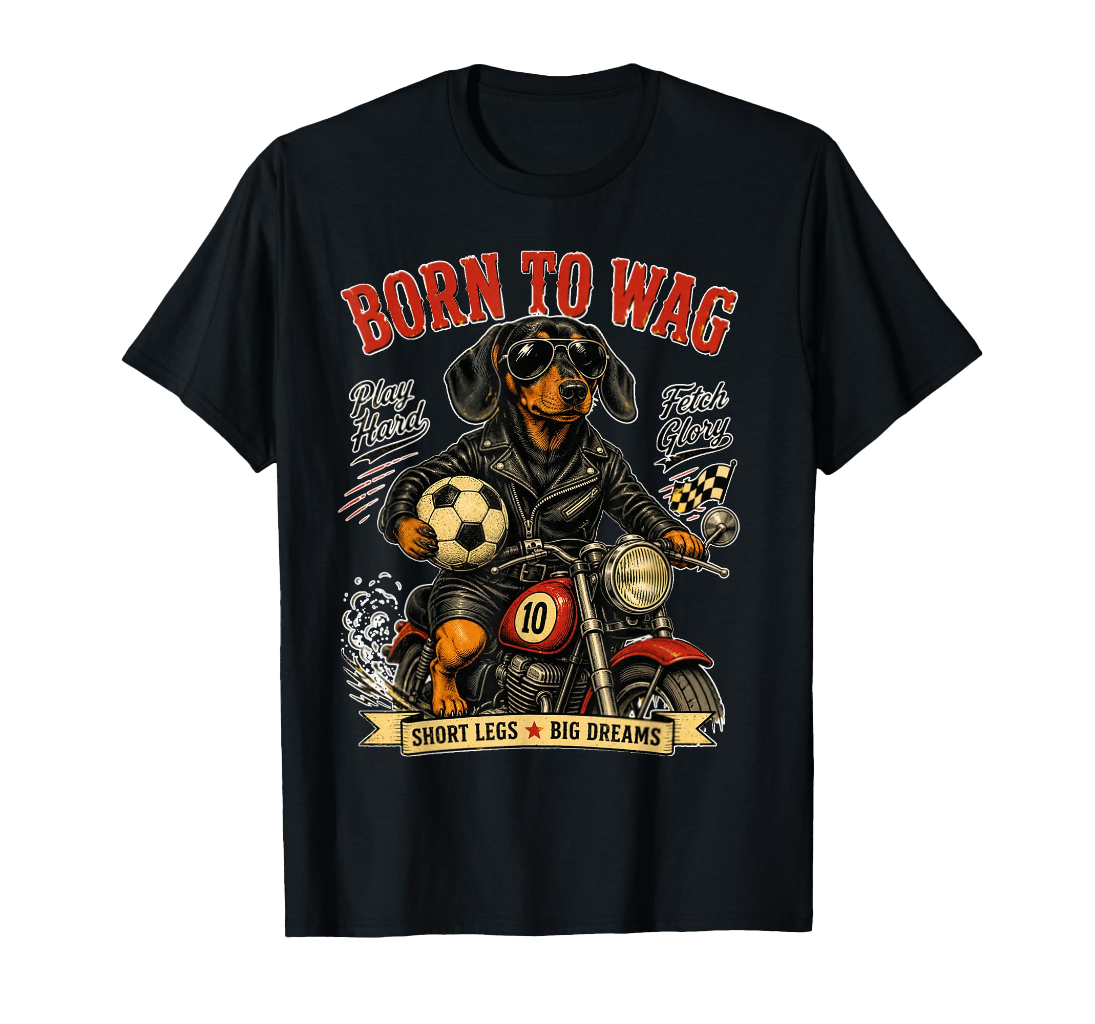 Dachshund Motorbike Love Footbal T-Shirt - Aesthetic Graphic for Adults - T-Shirt, Sweatshirt, Hoodie