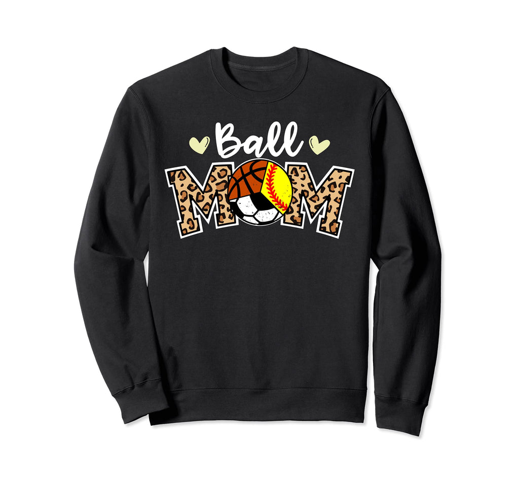 Ball Mom Leopard Softball Soccer Sweatshirt - Custom Art Print for Adults - T-Shirt, Sweatshirt, Hoodie