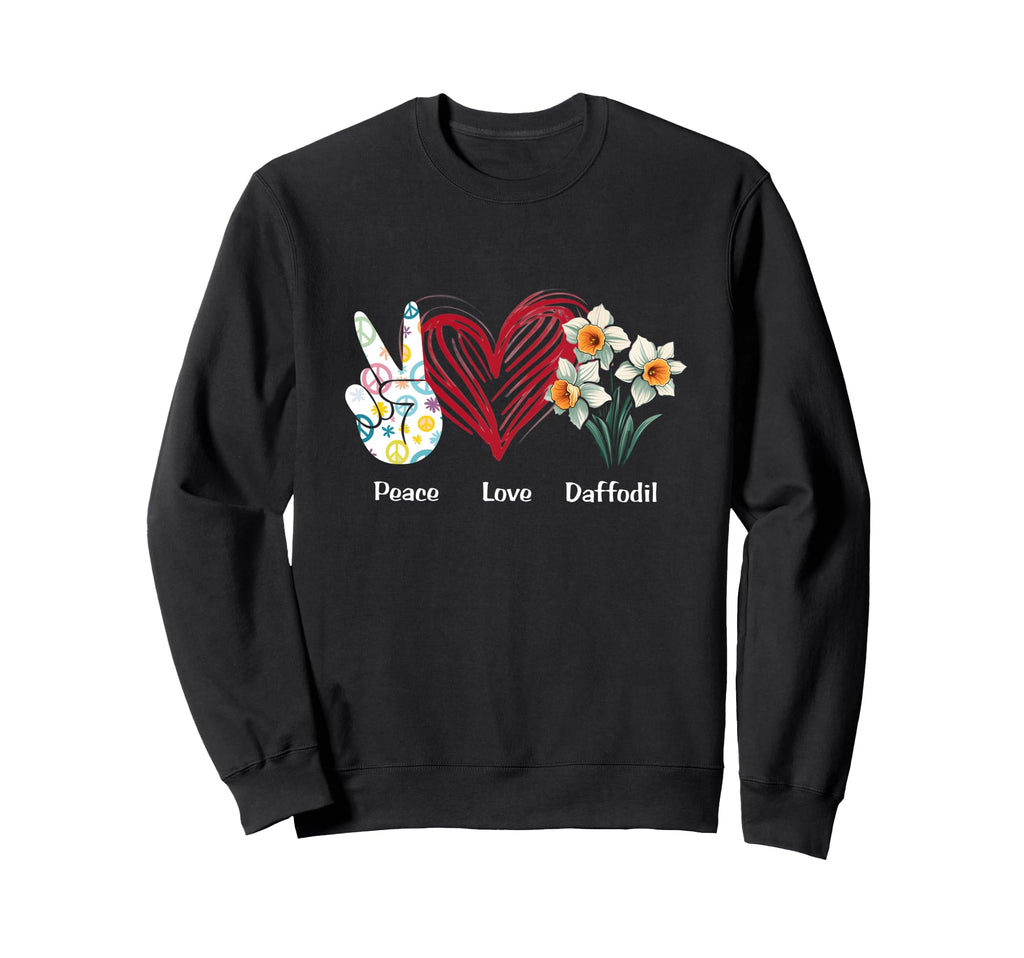 Peace Love Daffodil Flower Hippie Sweatshirt - Trendy Graphic for Adults - T-Shirt, Sweatshirt, Hoodie