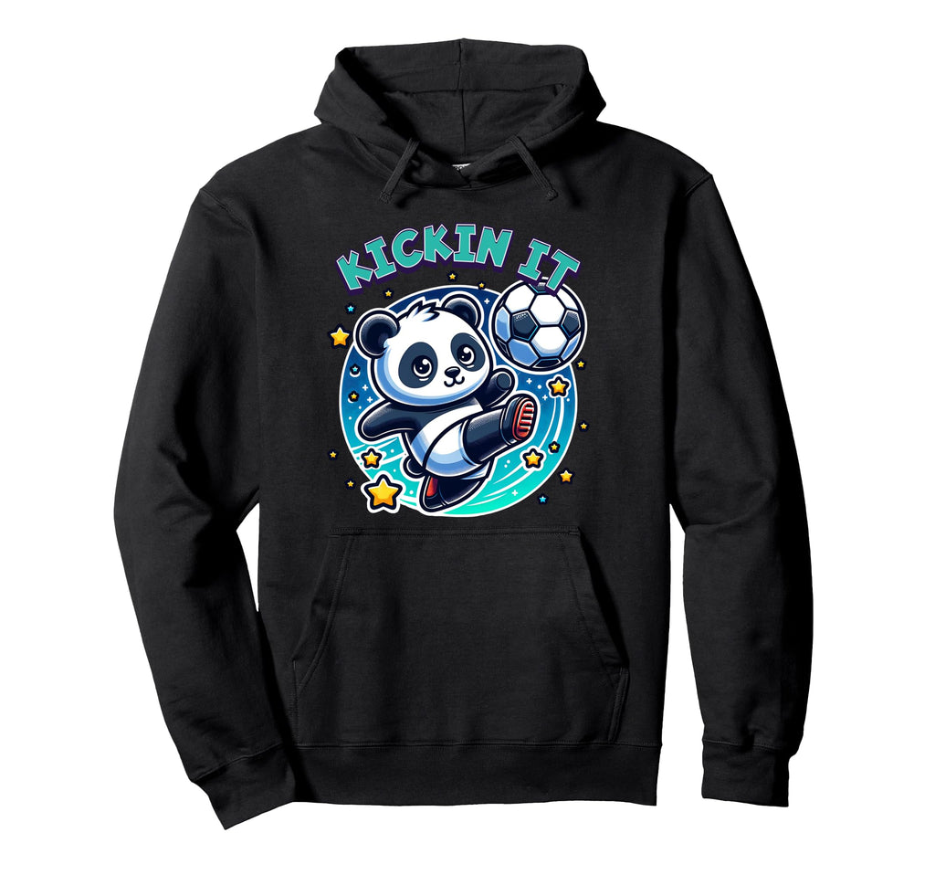 Kickin It Soccer Player Panda Ball Hoodie - Graphic Print for Adults - T-Shirt, Sweatshirt, Hoodie